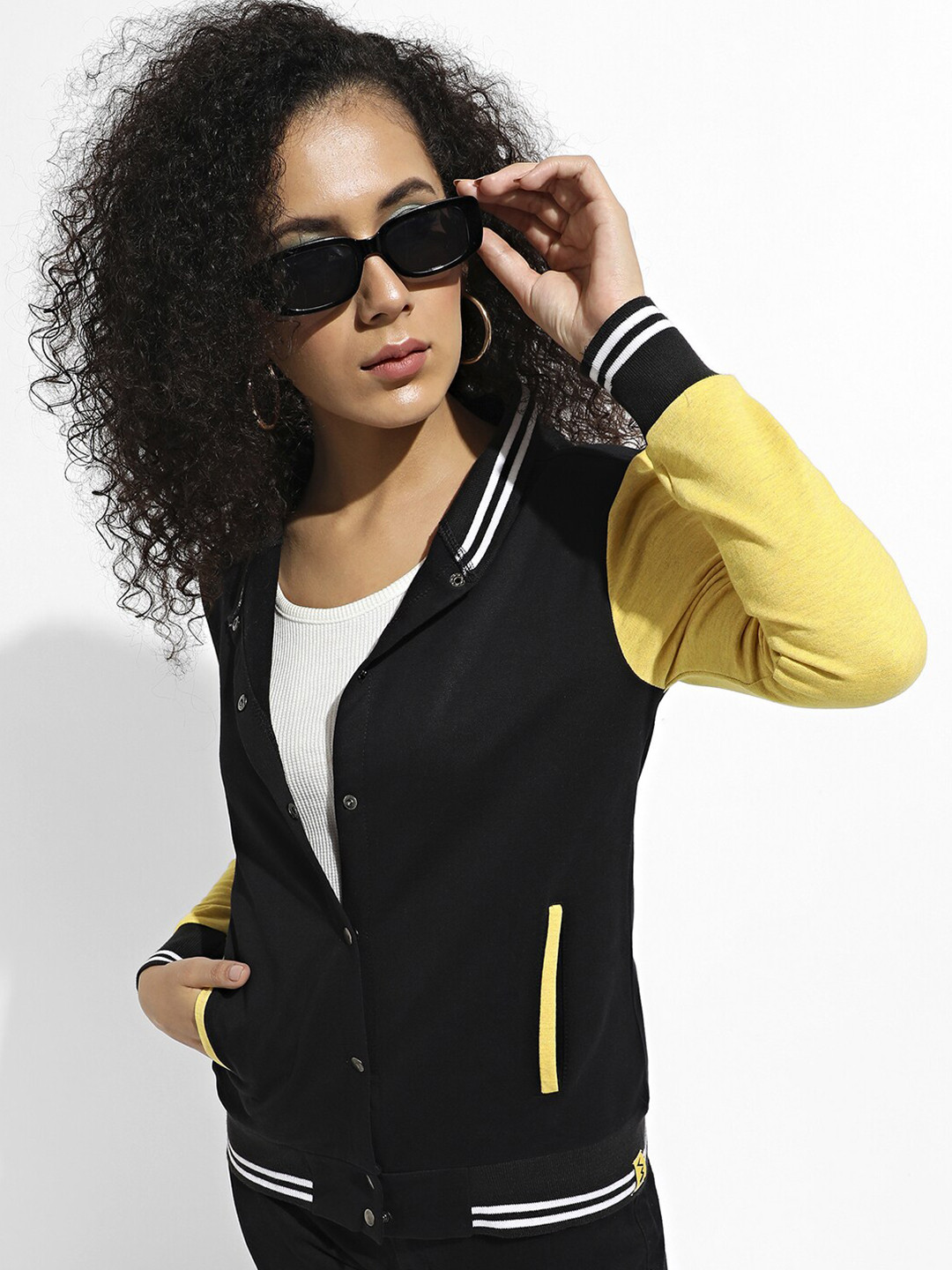 Campus Sutra High Neck Long Sleeve Pure Cotton Front-Open Sweatshirt