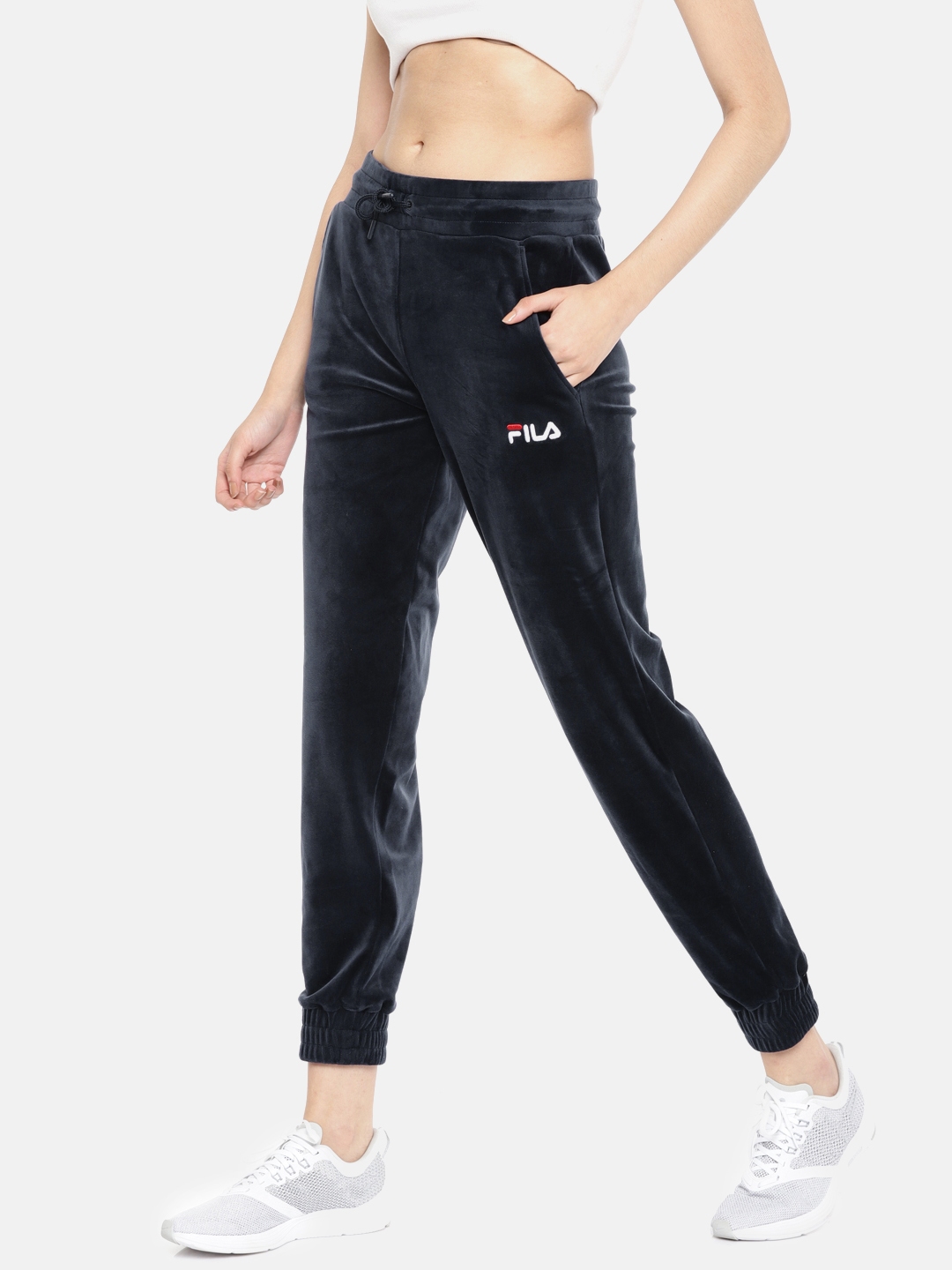 Buy FILA Women Navy Solid Velvet Finish Joggers - Track Pants for