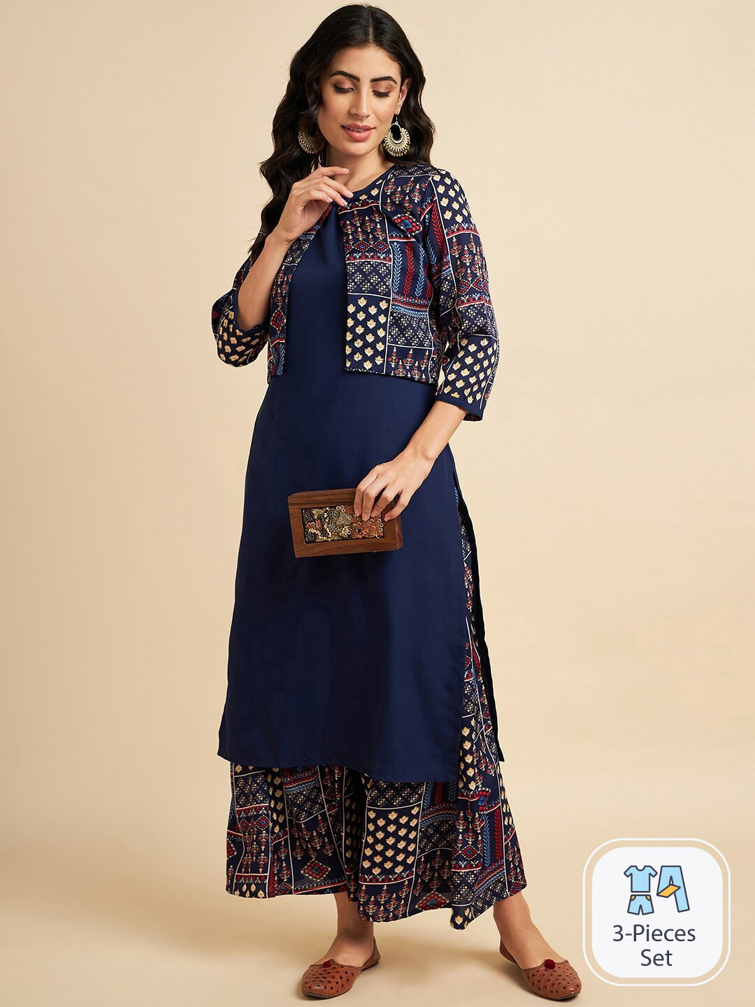 Azira Round Neck Straight Kurta With Palazzo With Jacket
