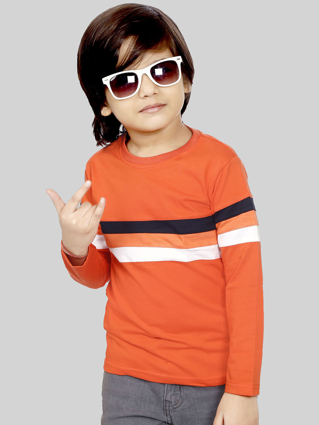 Mojua Boys Bio Finish Striped Round Neck Regular Fit Cotton T-Shirt