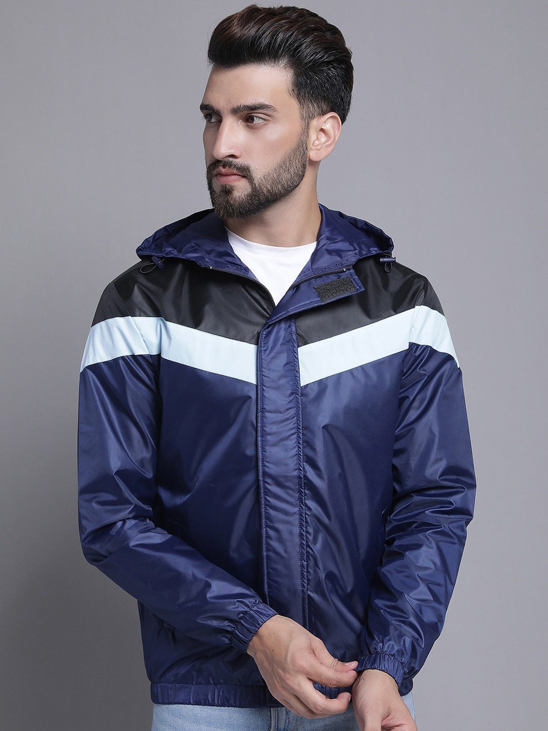 HOUSE OF VEDAS Colourblocked Windcheater and Water Resistant Outdoor Biker Jacket