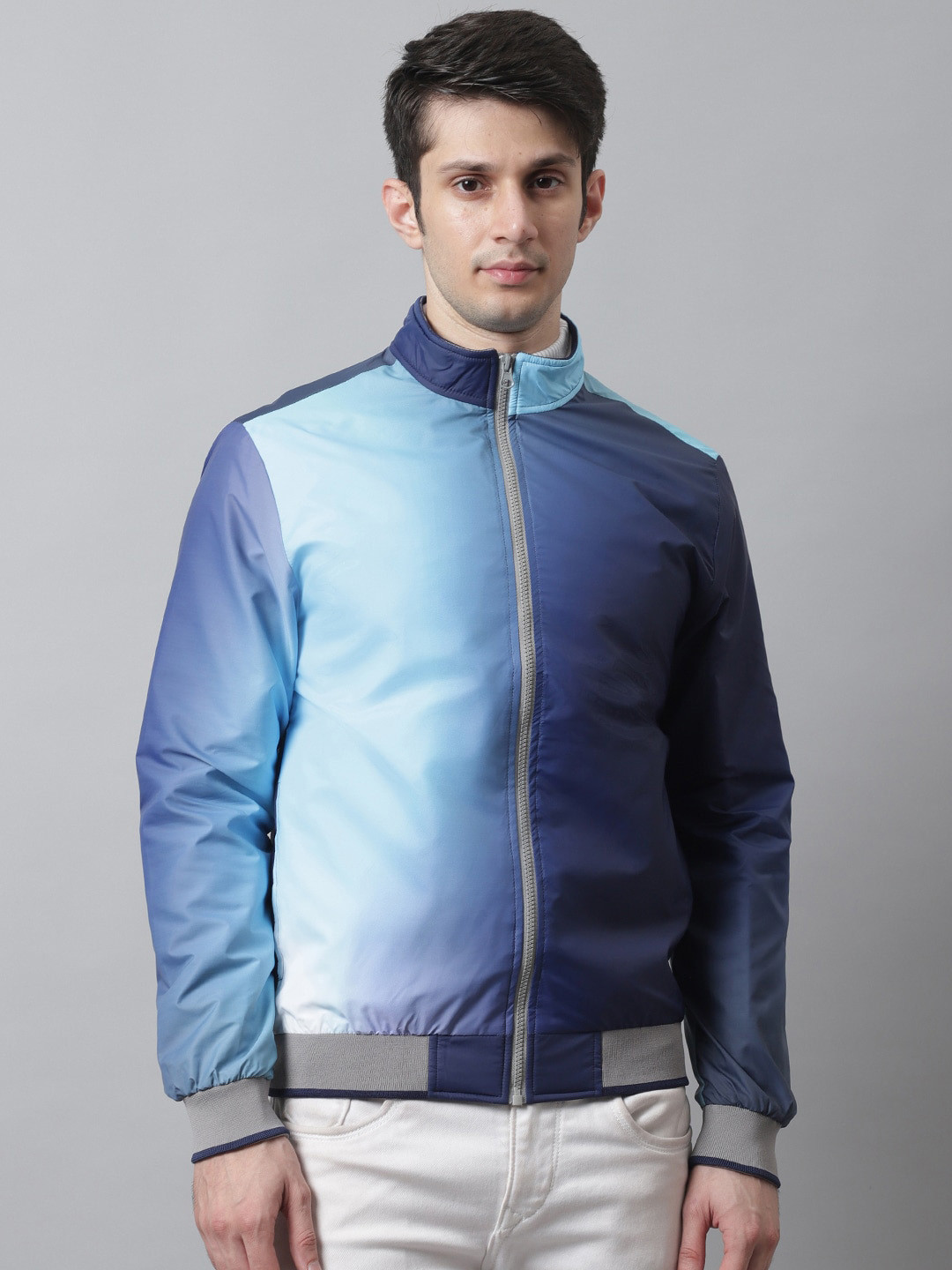 HOUSE OF VEDAS Men Navy Blue Lightweight Outdoor Bomber with Embroidered Jacket