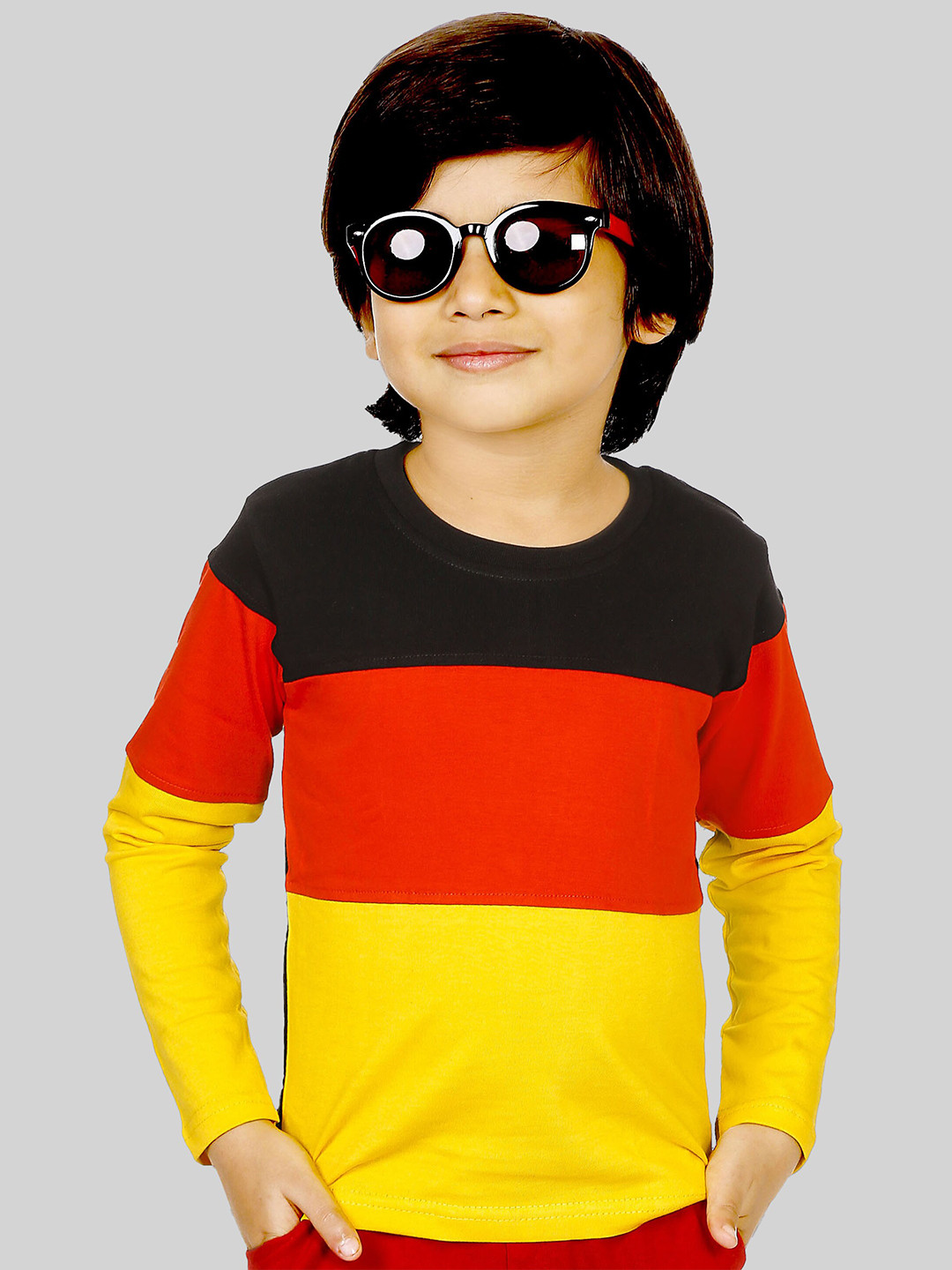 Mojua Boys Colourblocked Bio Finish Pure Cotton T-shirt