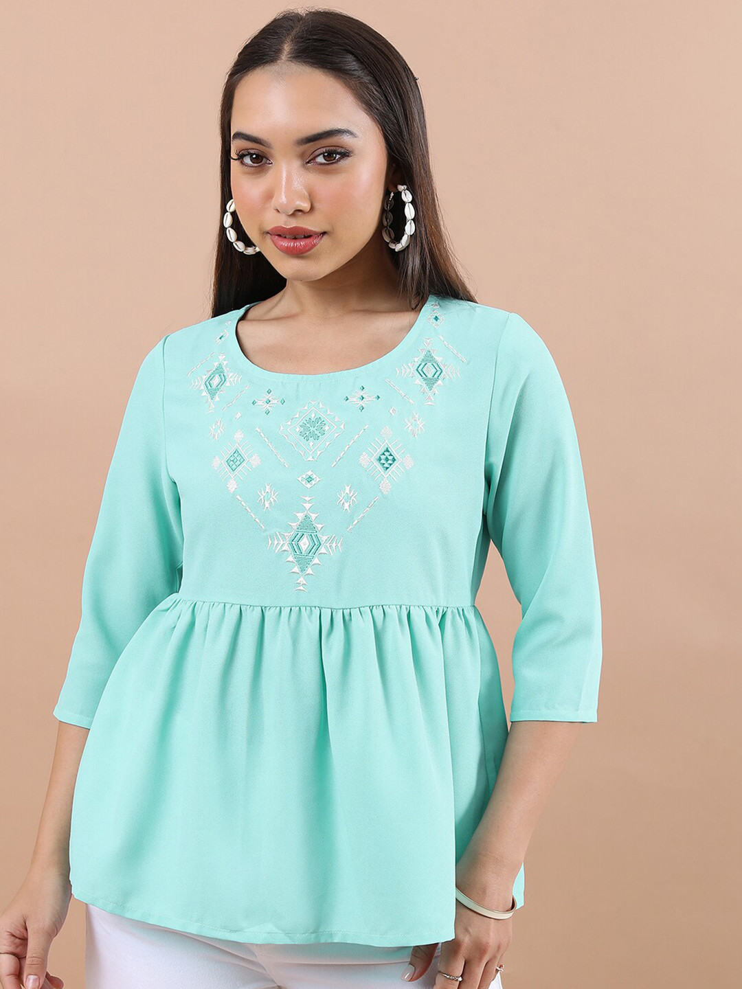 Vishudh Ethnic Motif Embroidered Gathers Peplum Top