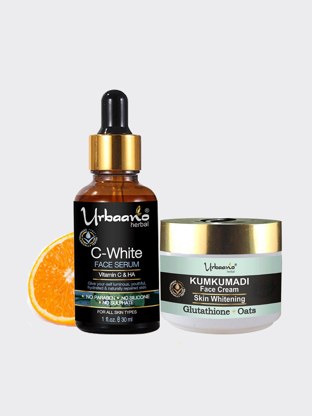 Urbaano Herbal Kumkumadi Skin Whitening Cream & 20% Vitamin C Ultra Face Serum - 50gm+30ml