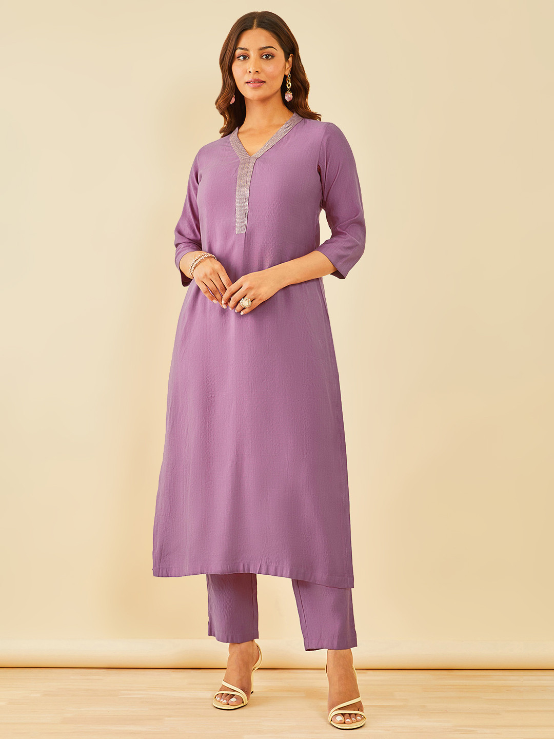 Soch V-Neck Straight Kurta And Trousers