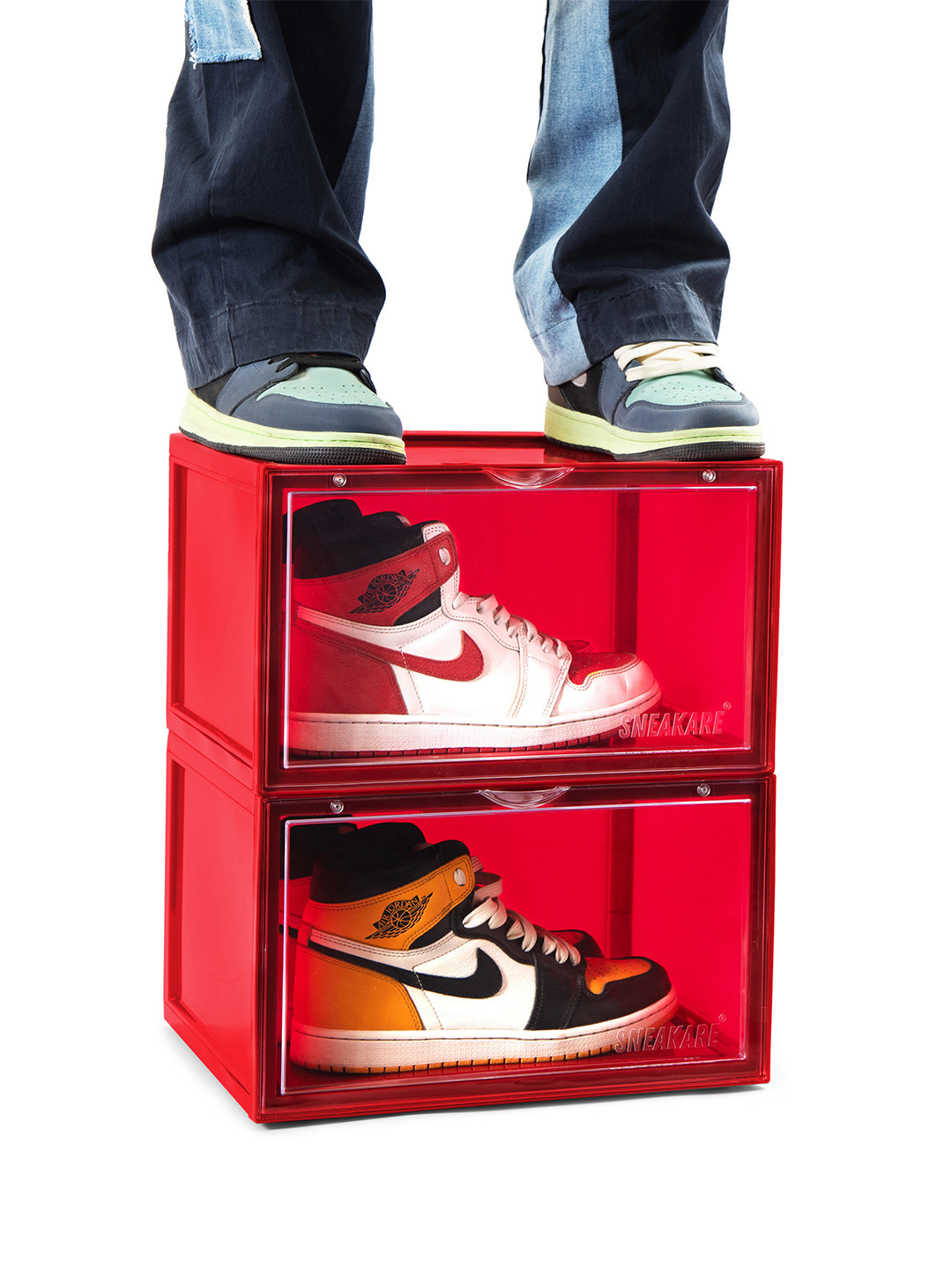SNEAKARE Pack of 2 Red Side Drop Shoe Rack & Storage Box Shoe Organiser