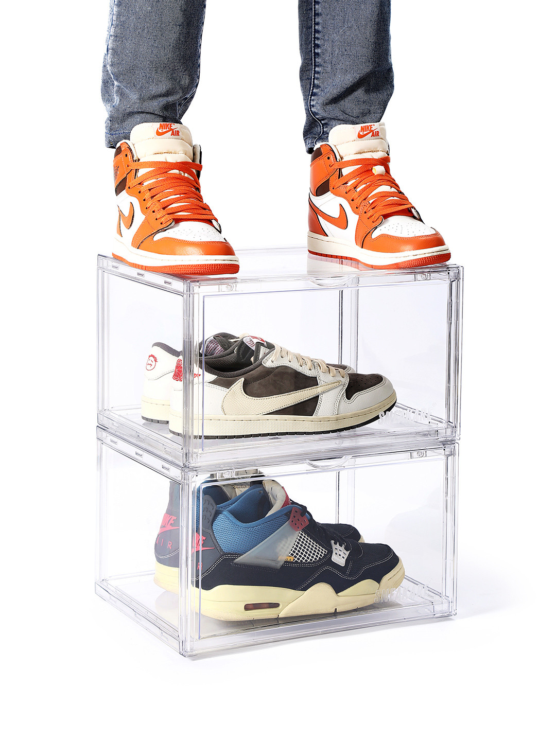 SNEAKARE Pack of 2 Clear Side Drop Shoe Rack & Storage Box Shoe Organiser