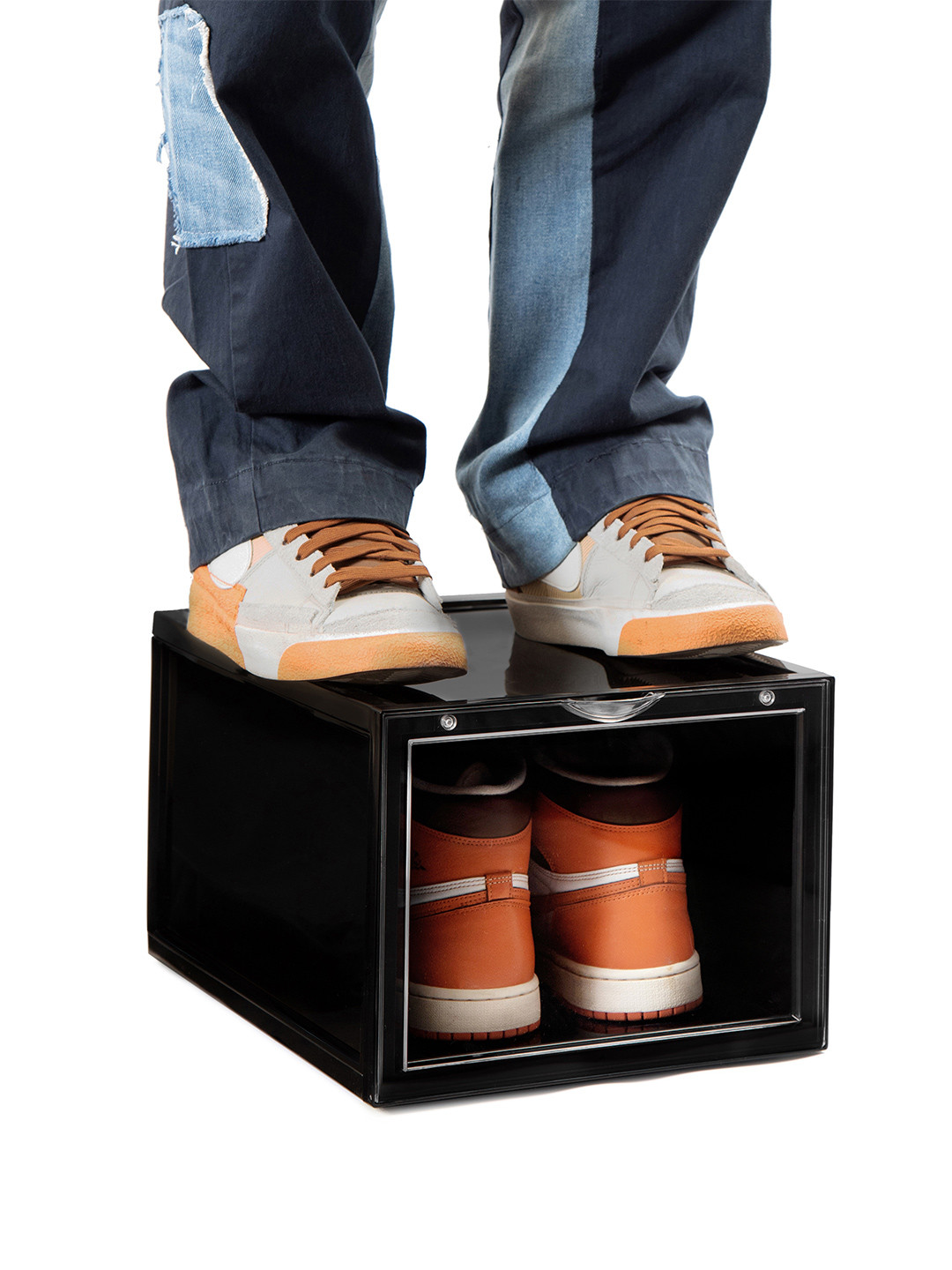 SNEAKARE  Black Front Drop Shoe Rack & Storage Box Shoe Organiser