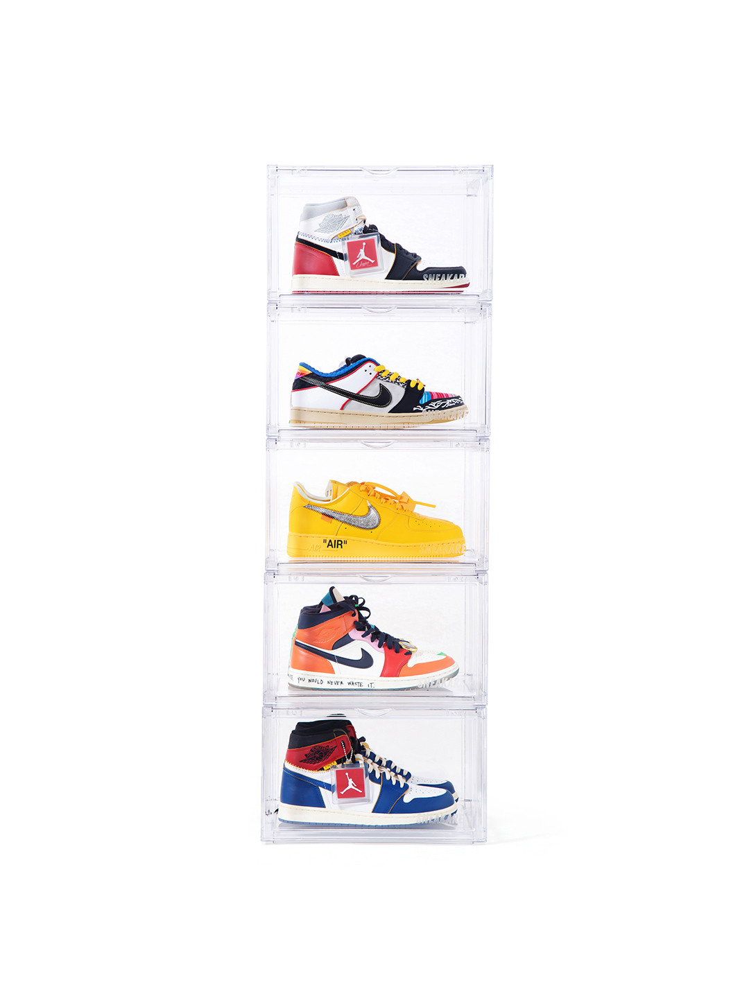 SNEAKARE Pack of 5 Clear Side Drop Shoe Rack & Storage Box Shoe Organiser