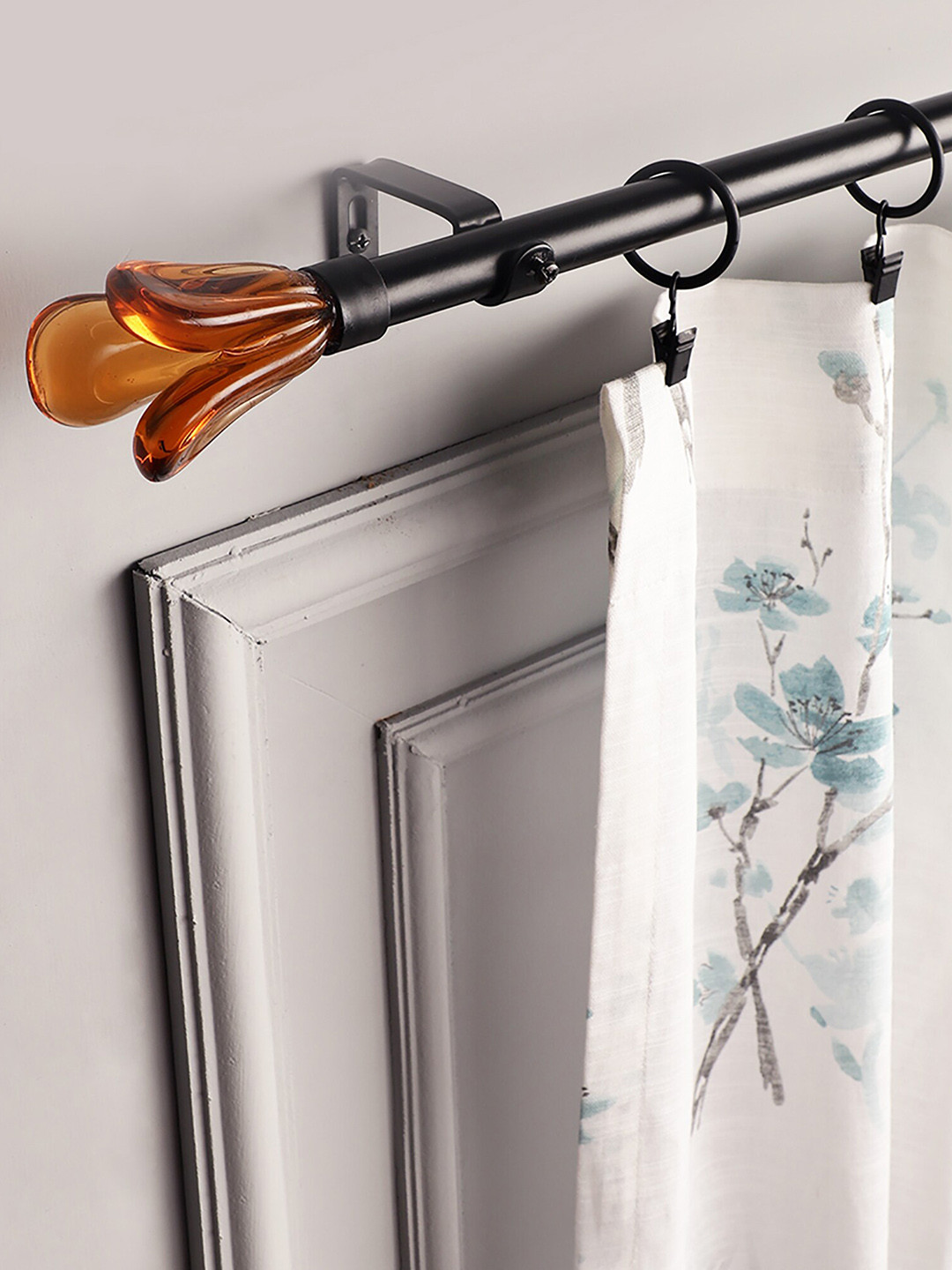 The Decor Mart Black & Brown Iron Curtain Rods With Brackets