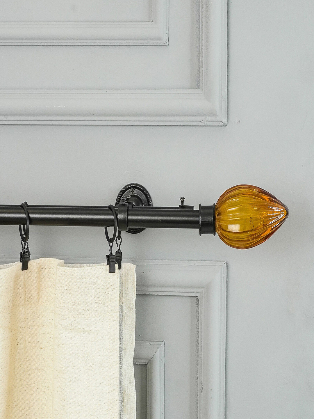 The Decor Mart Black & Yellow Iron Curtain Rods With Brackets