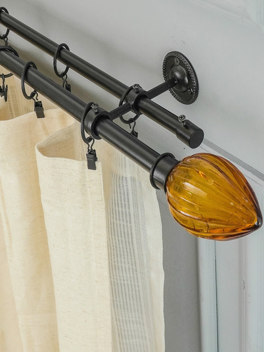 The Decor Mart Black & Yellow Curtain Rods With Brackets