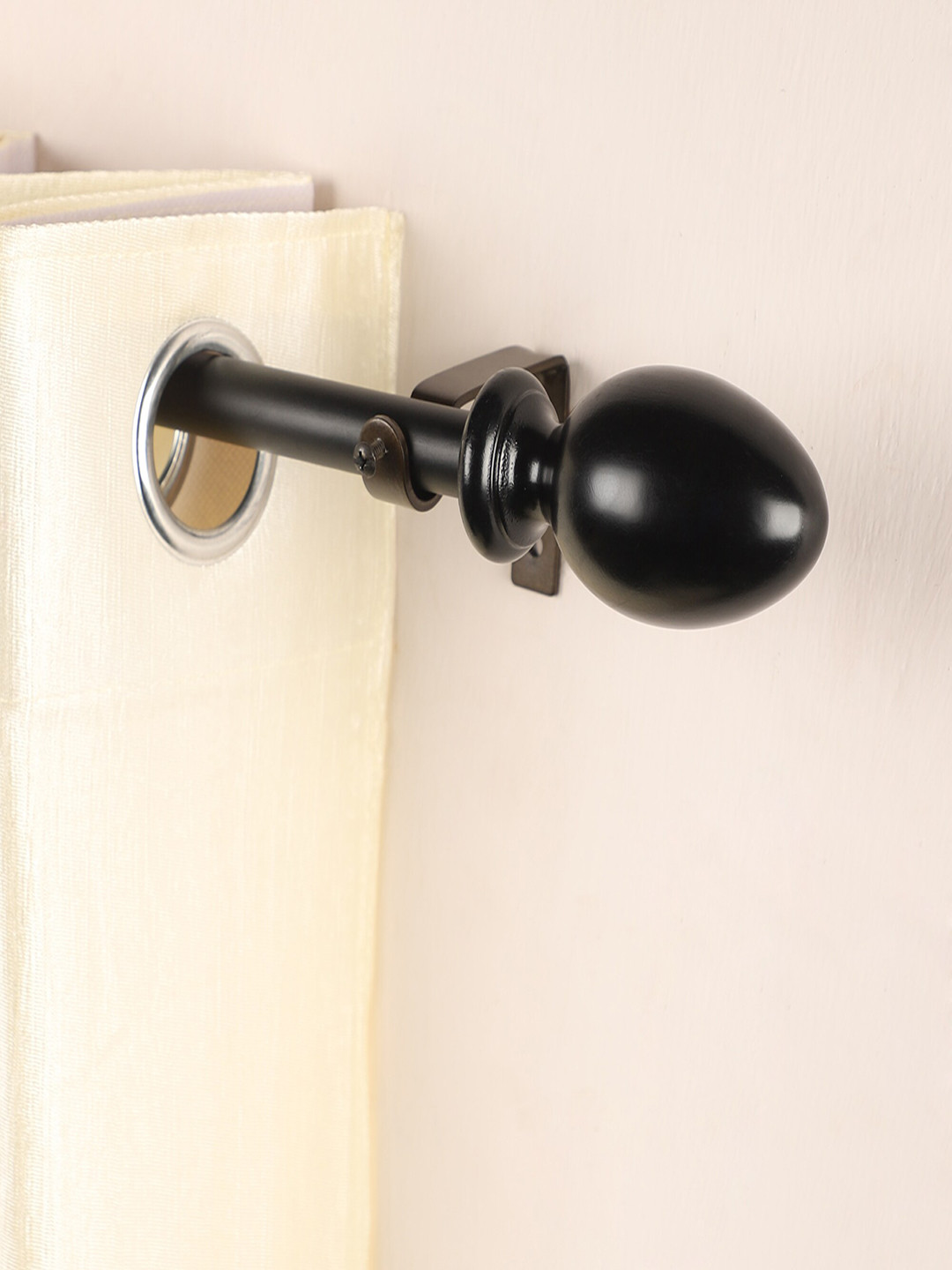 The Decor Mart Black Extendable Curtain Rods With Brackets and Wooden Finial