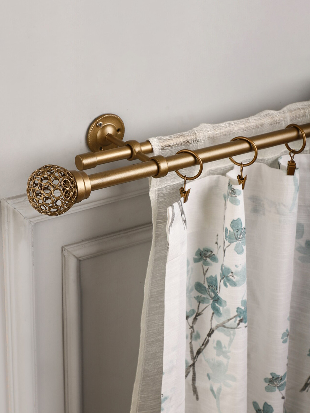 The Decor Mart Yellow Extendable Double Curtain Rods With Brackets