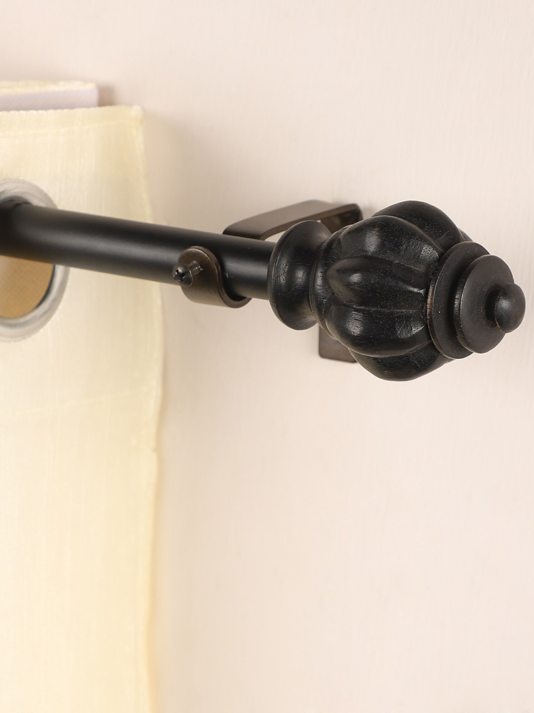 The Decor Mart Black Extendable Curtain Rods With Brackets and Wooden Finial