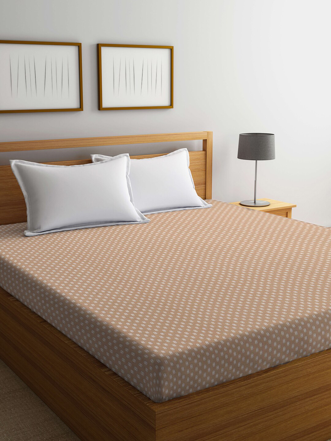 FABINALIV Beige & White Printed 300 GSM King Bed Waterproof Mattress Protector