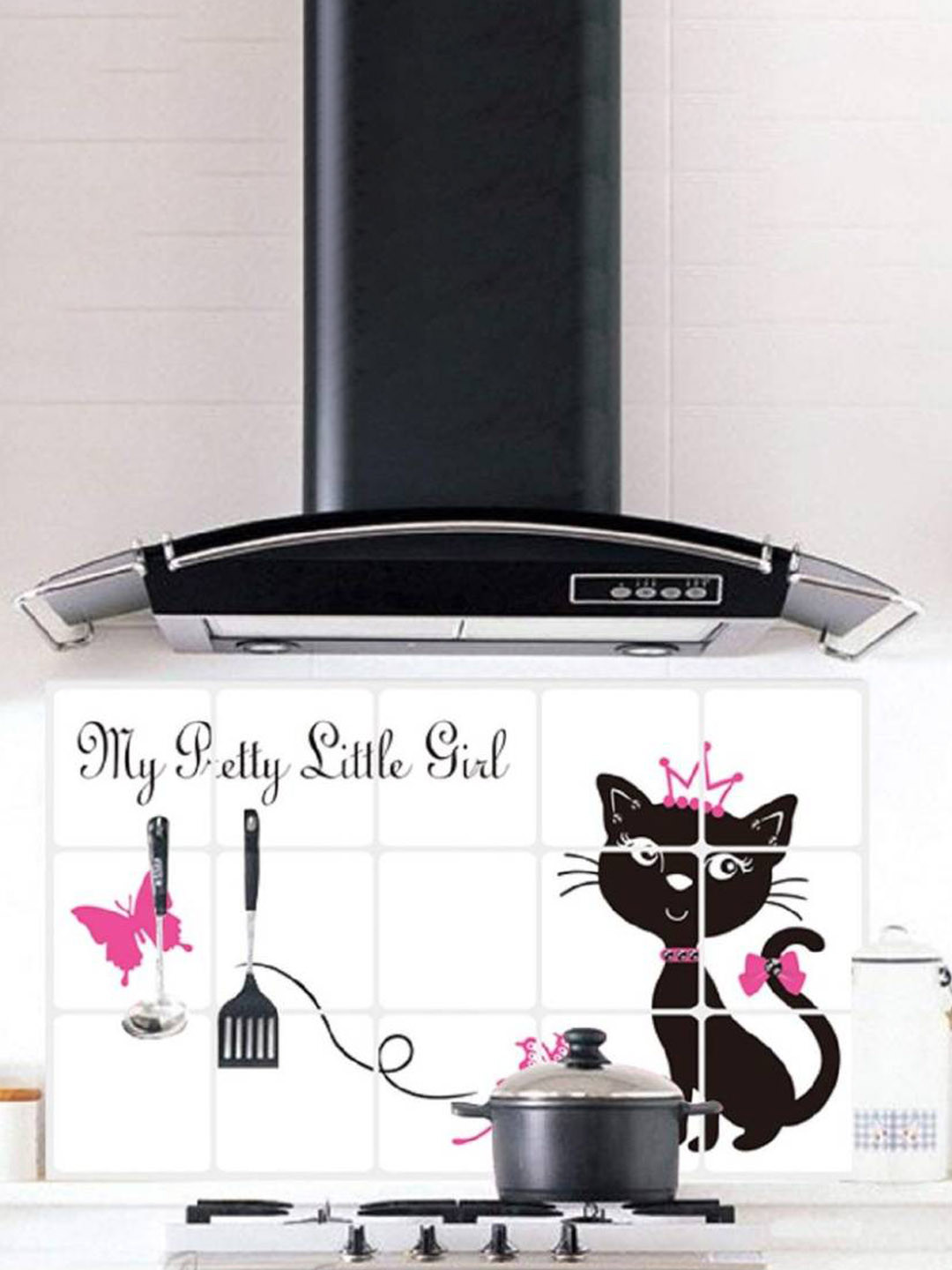 Jaamso Royals White & Black Cat Printed Self-Adhesive Water Proof Kitchen Wall Sticker