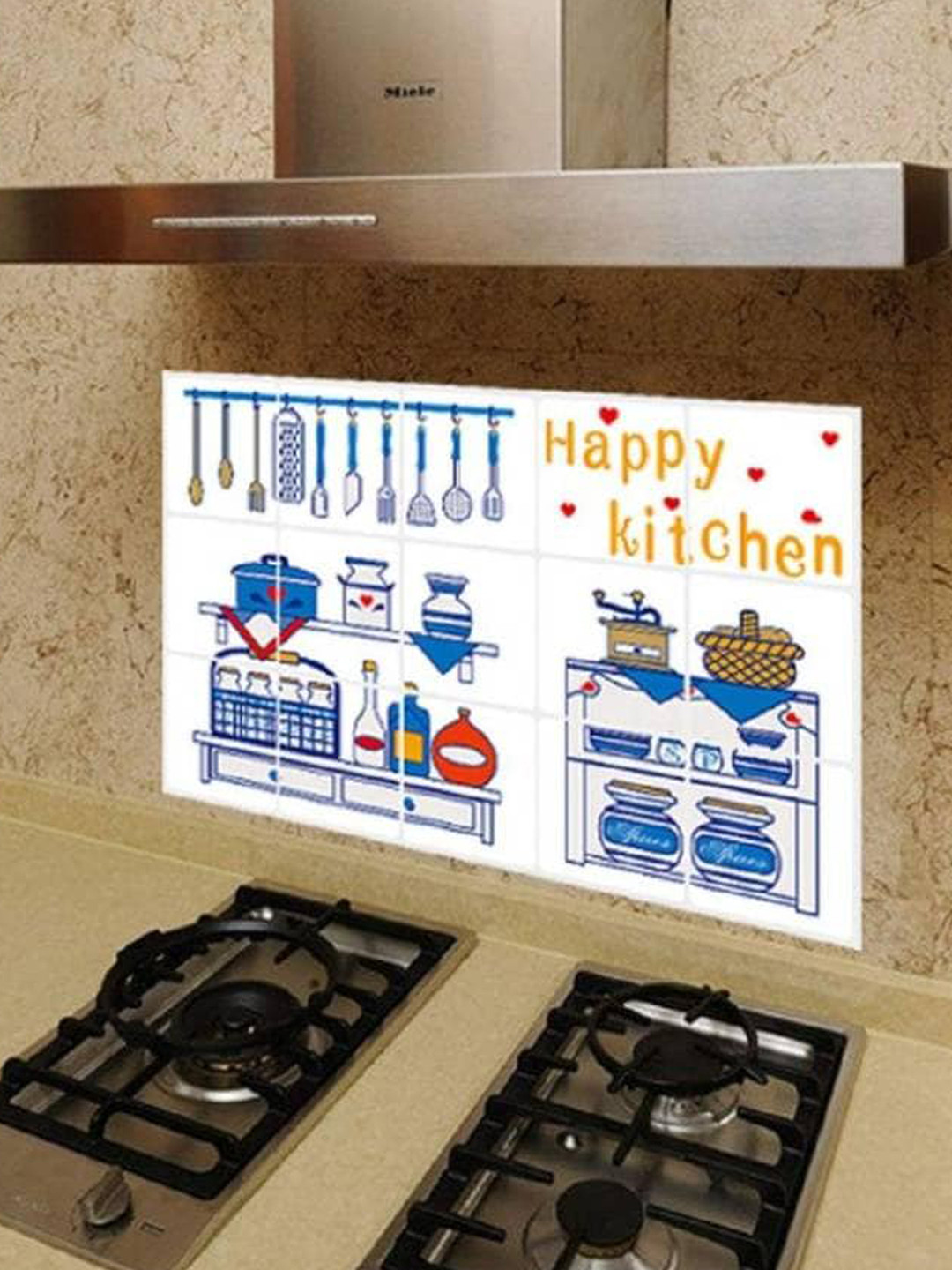 Jaamso Royals White & Blue Printed Self-Adhesive Water Proof Kitchen Wall Sticker