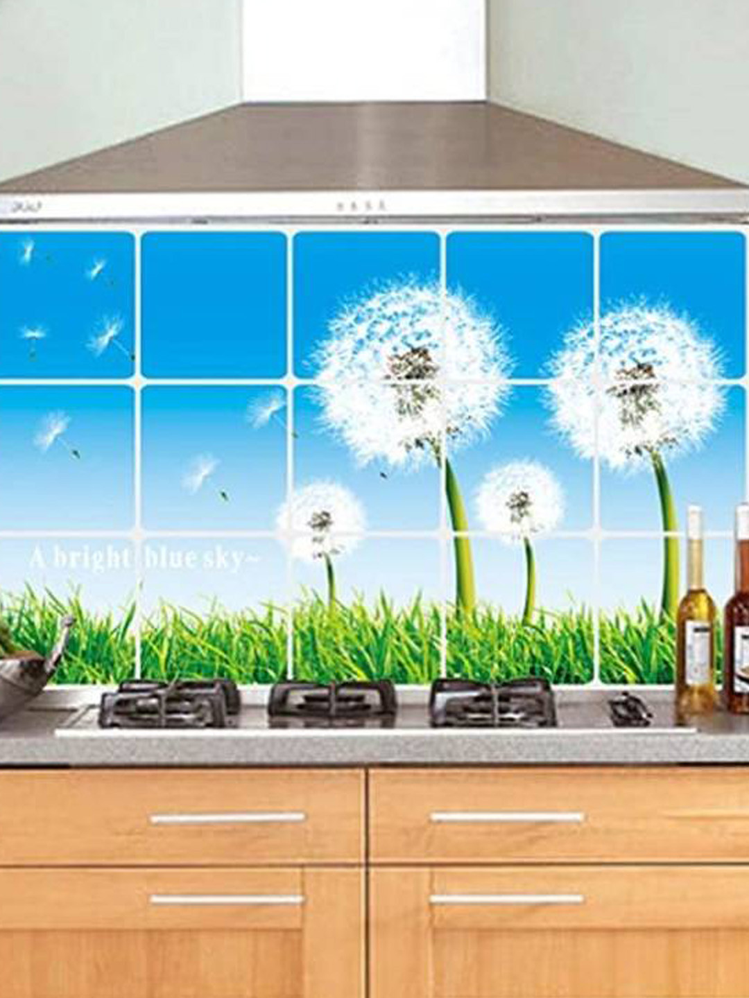 Jaamso Royals Blue & White Printed Self-Adhesive Water Proof Kitchen Wall Sticker