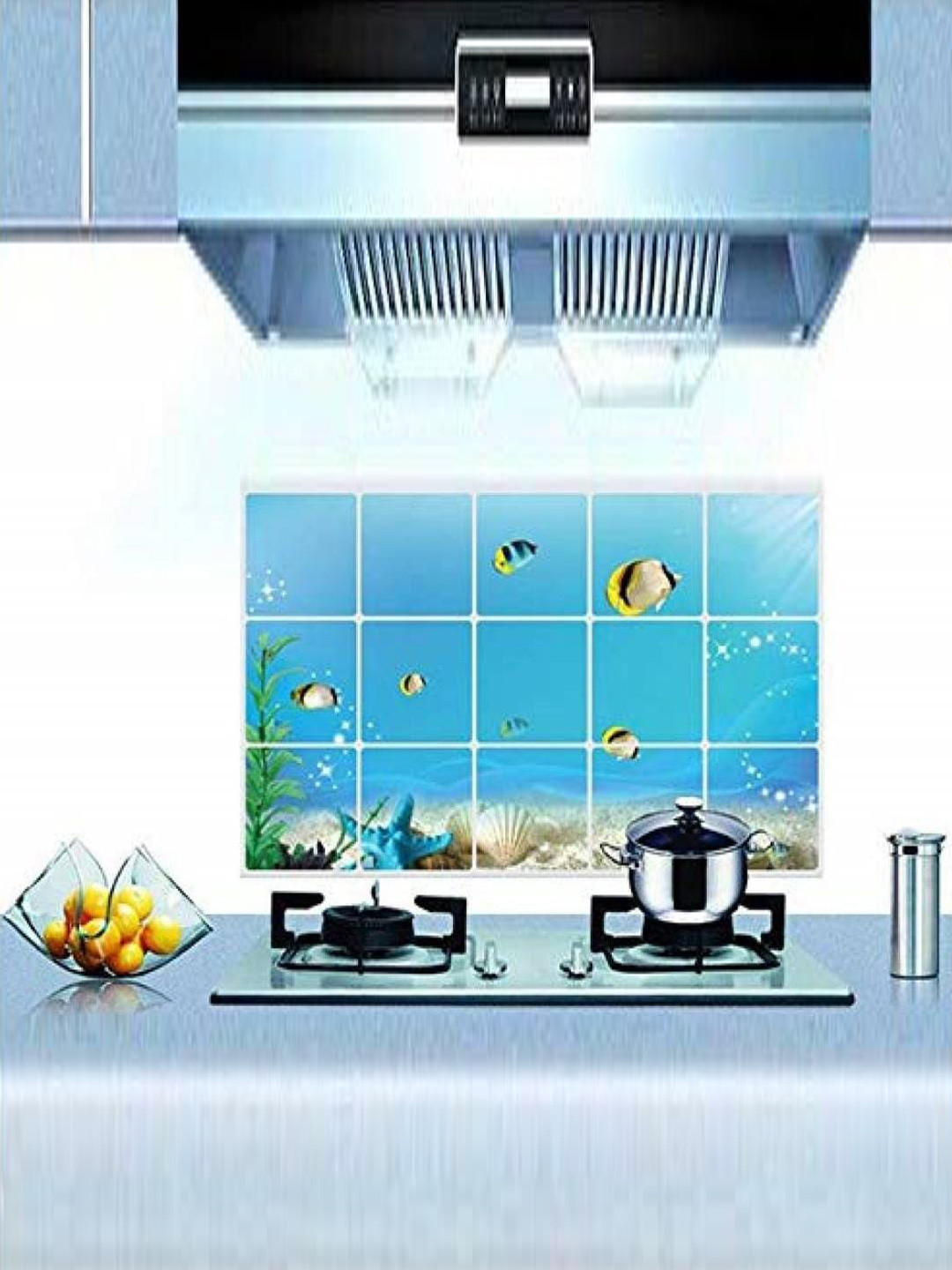 Jaamso Royals Blue Fishes Printed Self-Adhesive Water Proof Wall Sticker