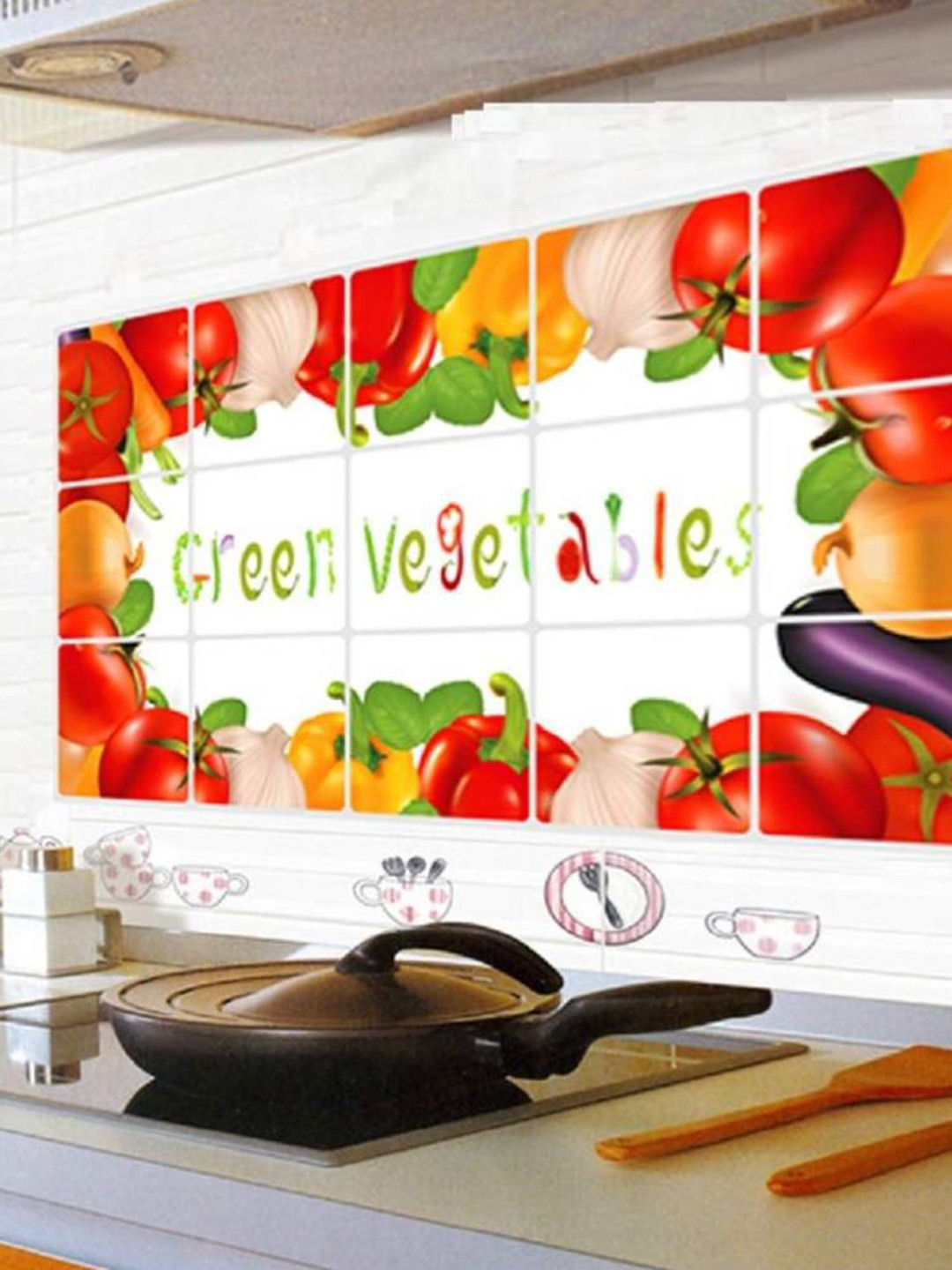 Jaamso Royals White & Red Printed Self-Adhesive Water Proof Kitchen Wall Sticker