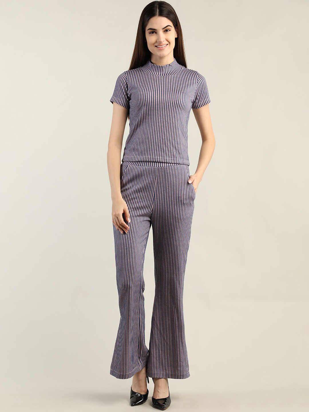 CHKOKKO Striped High Neck Top & Trousers