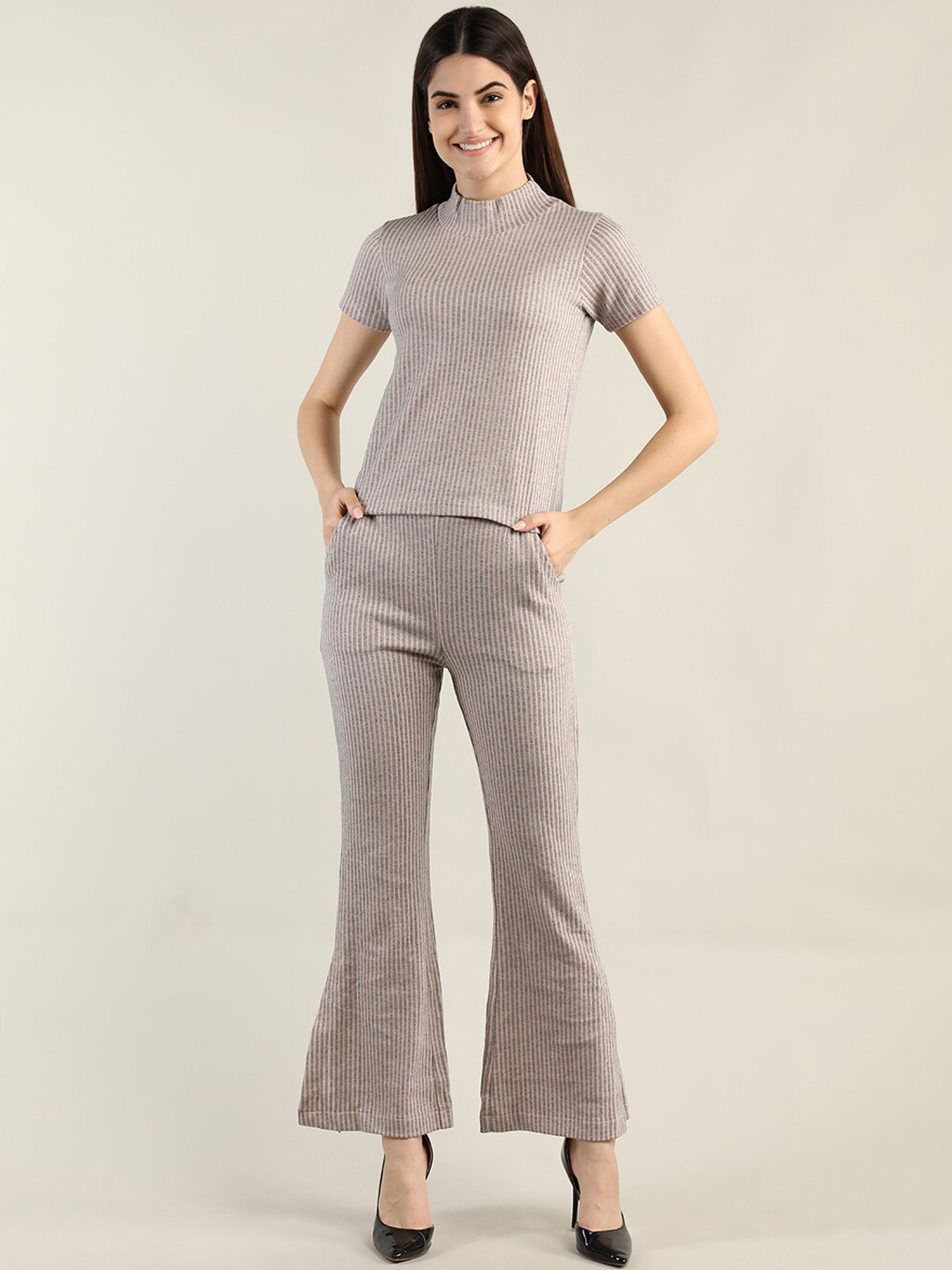 CHKOKKO Striped High Neck Top & Trouser