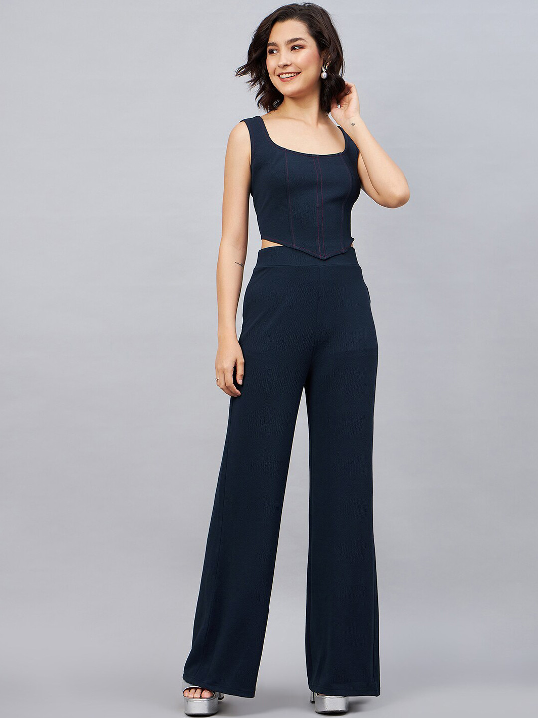 Chemistry Self Design Square Neck Top & Palazzos Co-Ords