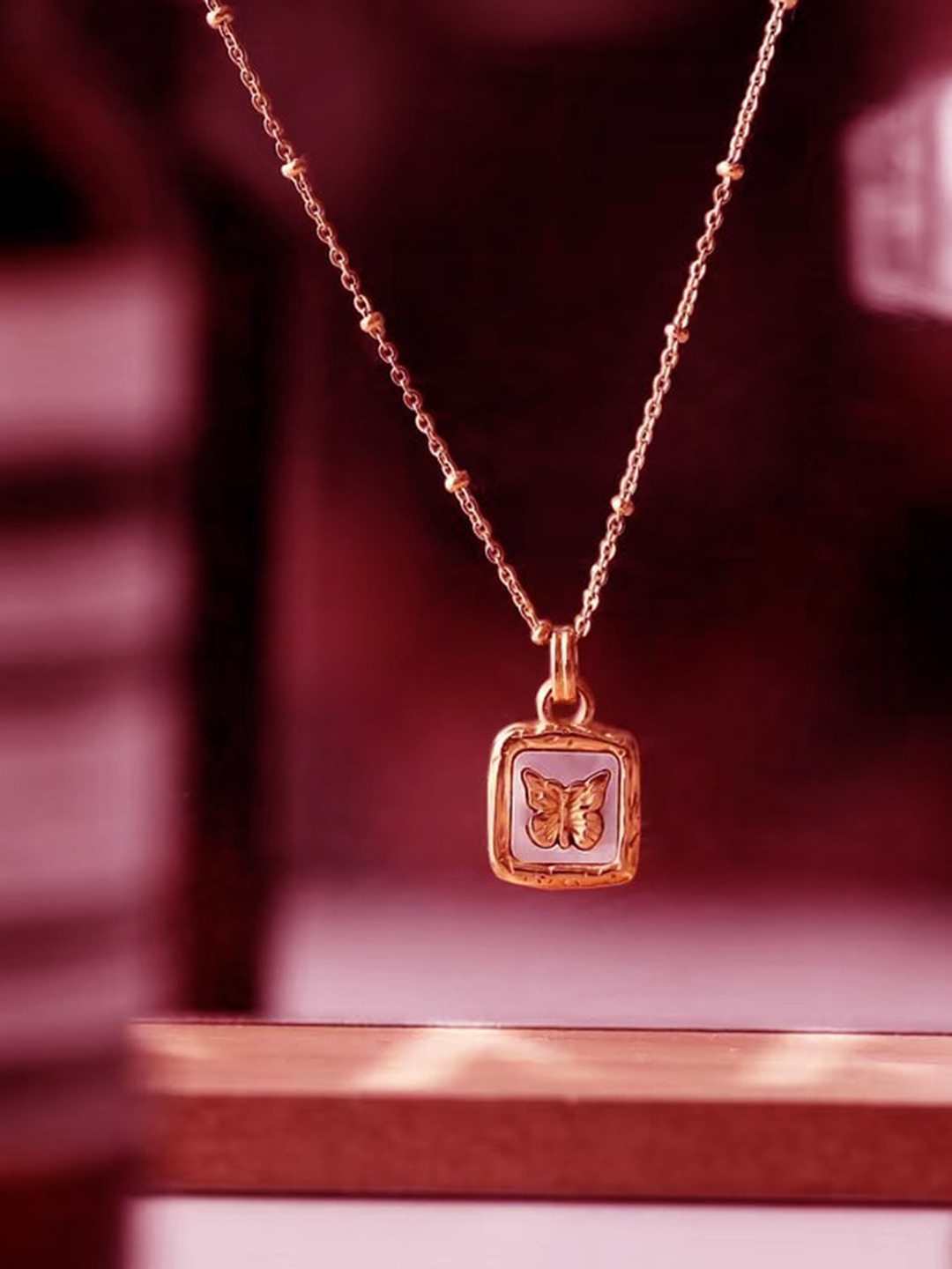 MYKI Rose Gold-Plated Butterfly Pendant With Chain