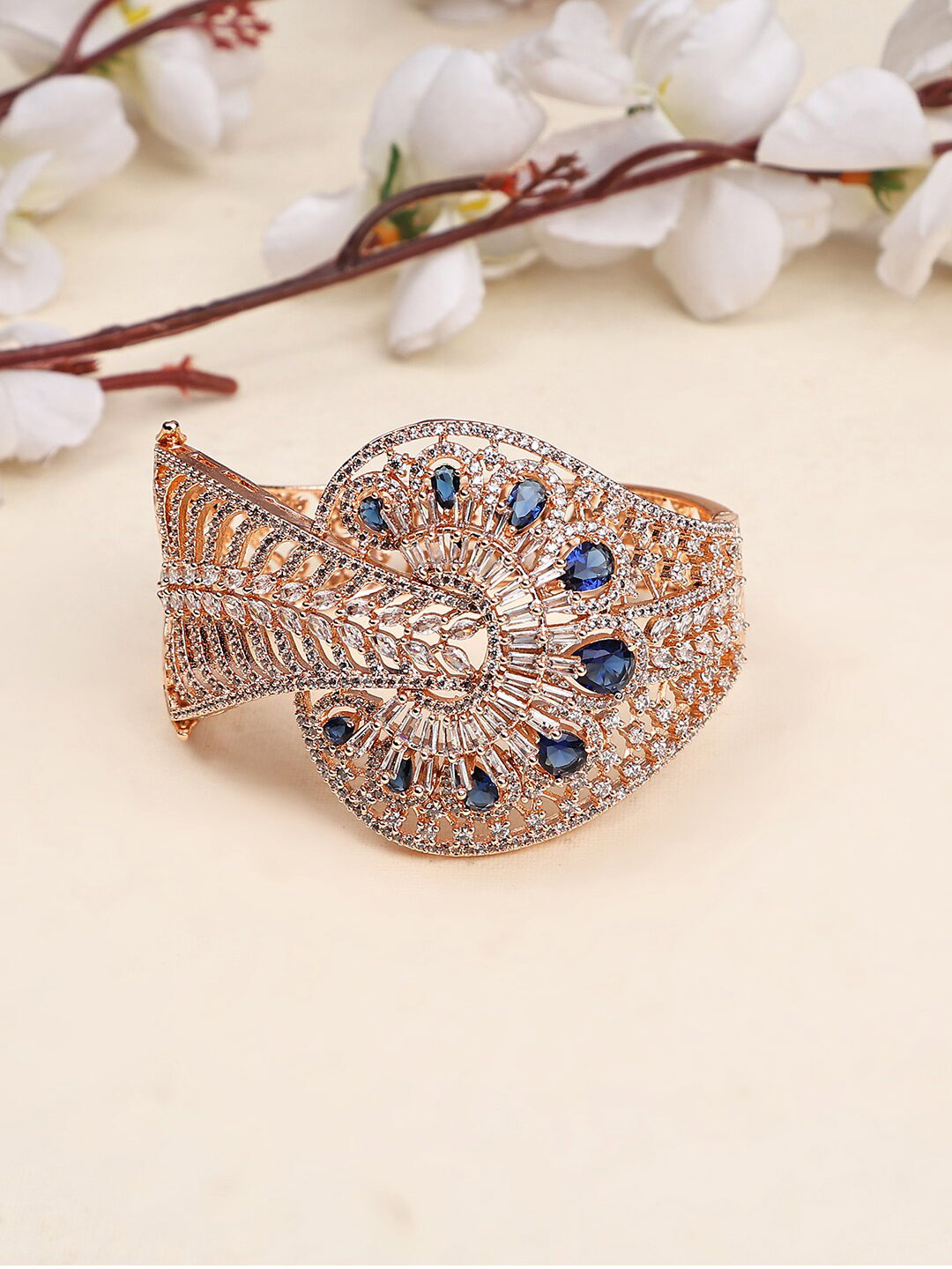 Bhana Fashion Rose Gold-Plated American Diamond Bangle-Style Bracelet