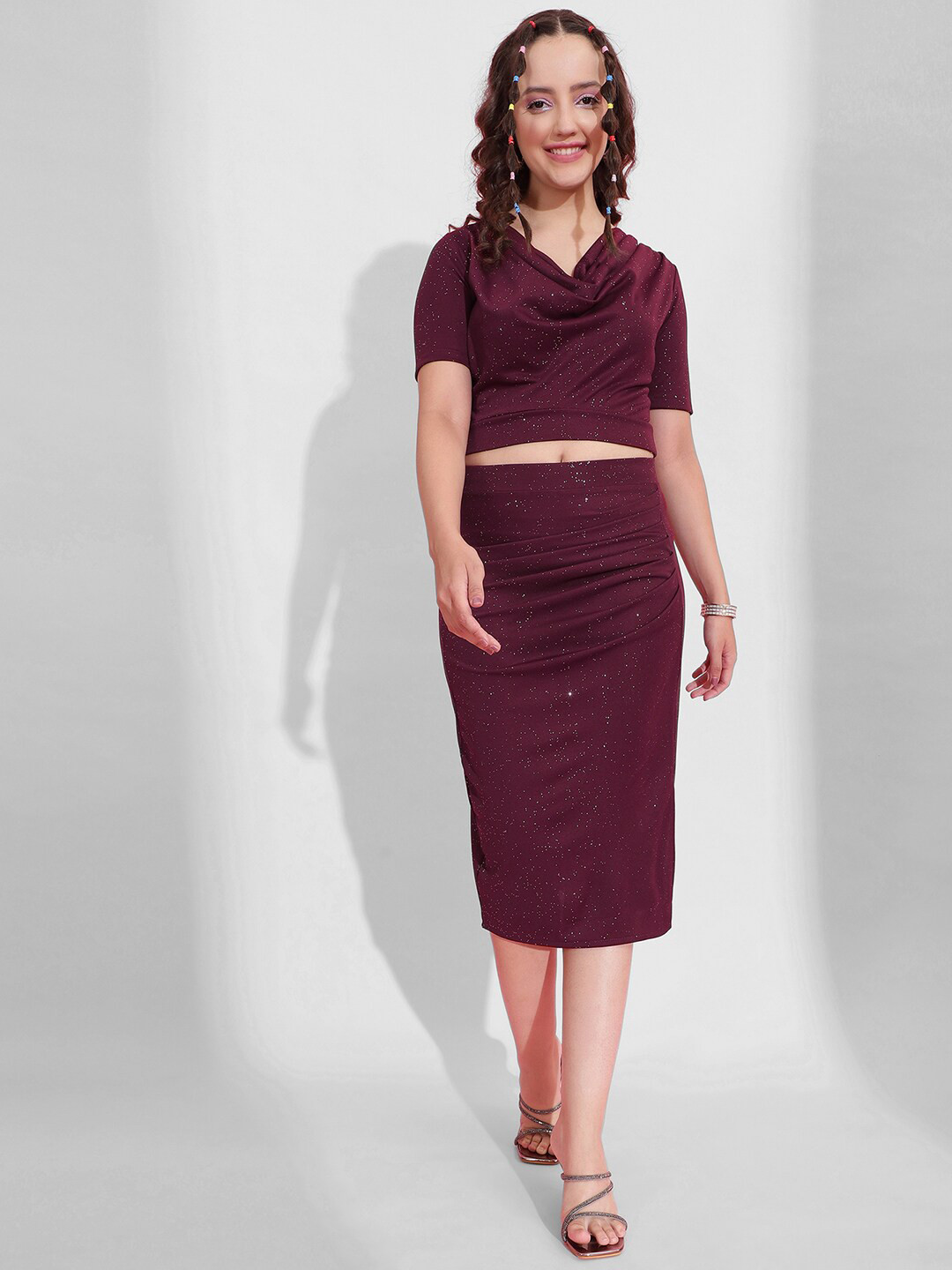 Selvia Cowl Neck Top & Ruched Skirt Co-Ords