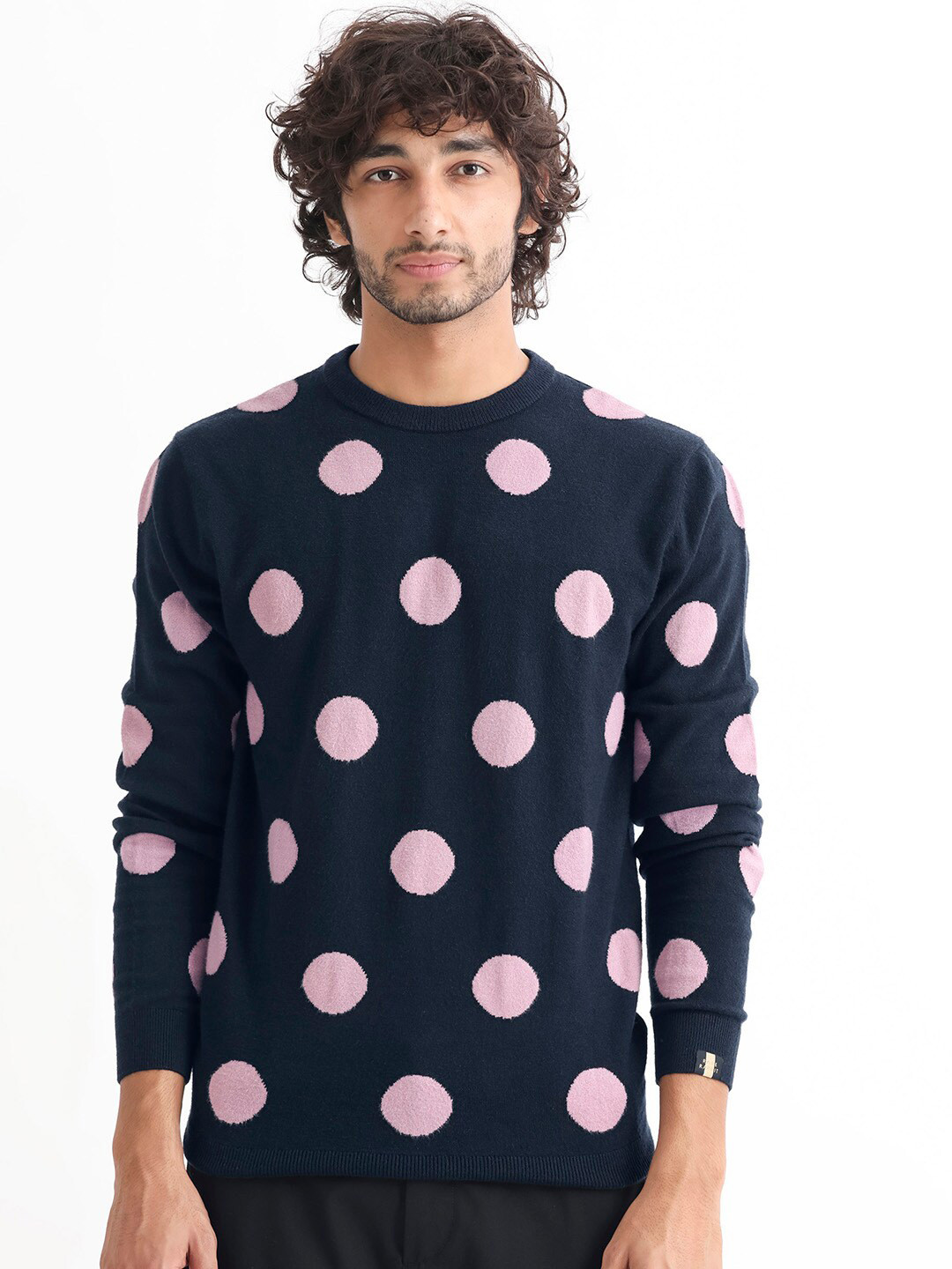 RARE RABBIT Men Deremy Crew Neck Geometric Printed Sweater