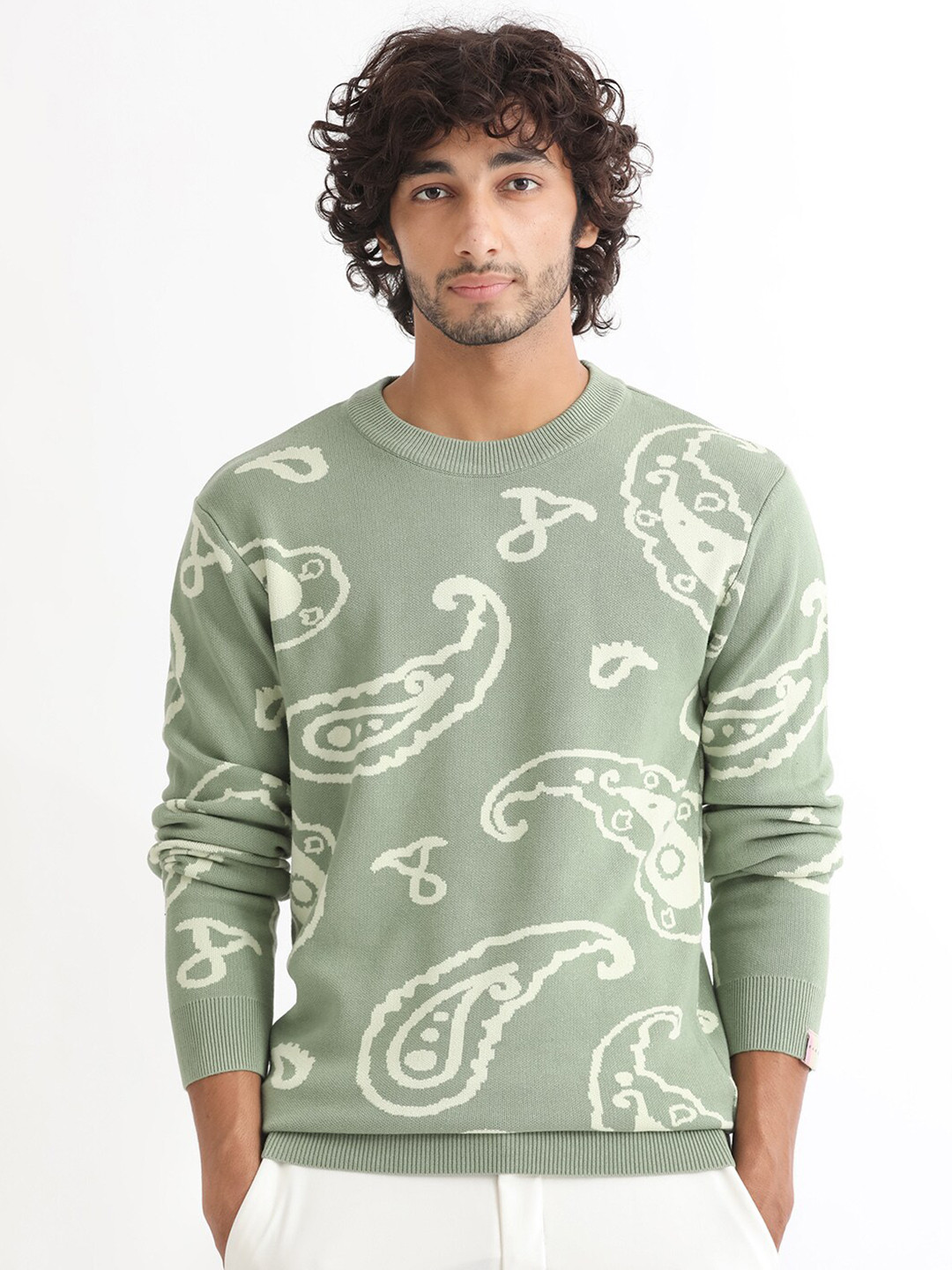 RARE RABBIT Men Tori Crew Neck Ethnic Motifs Sweater