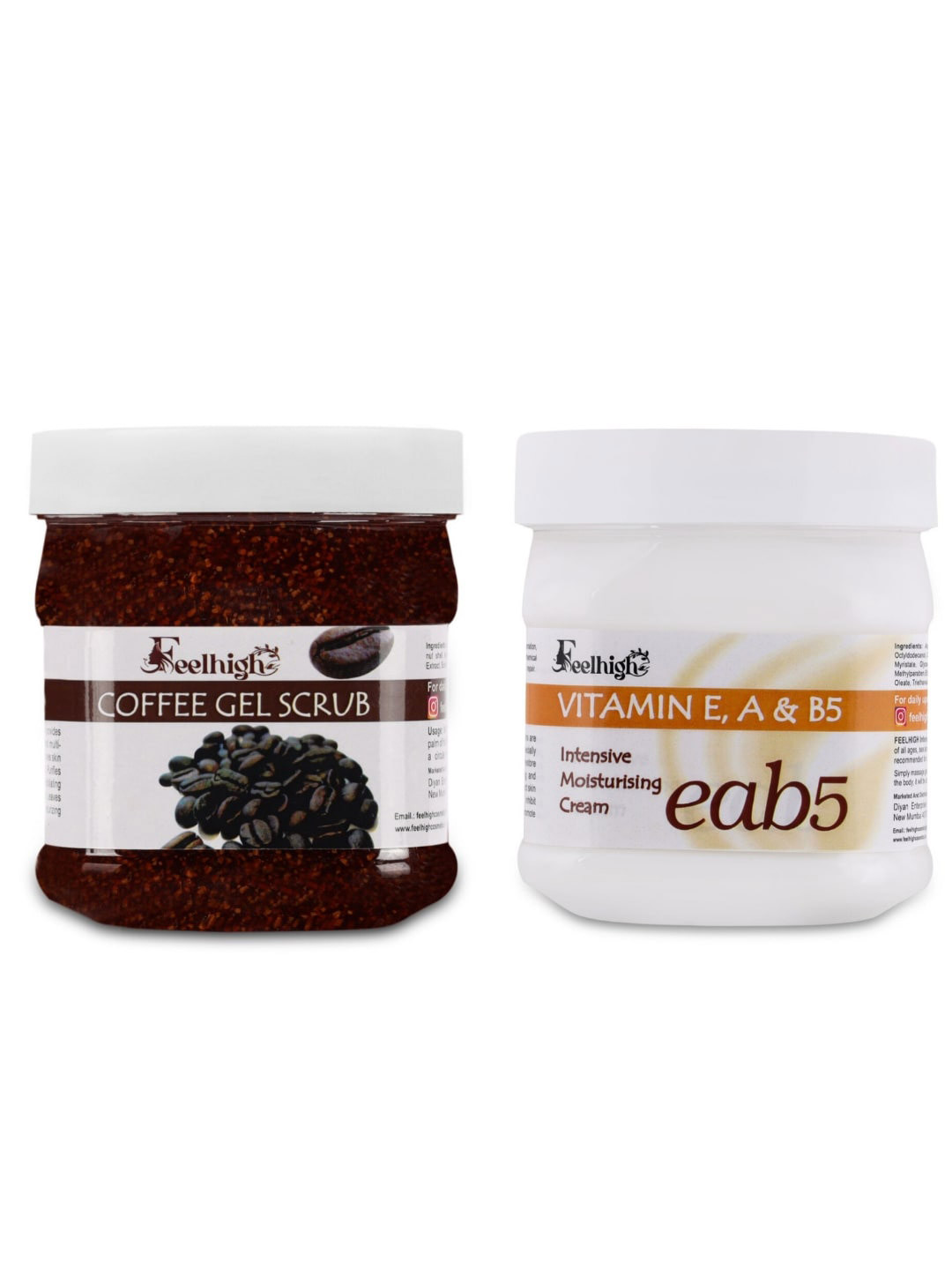 FEELHIGH Combo Of Coffee Gel Face Scrub & Vitamin E A B5 Cream - 500ml Each