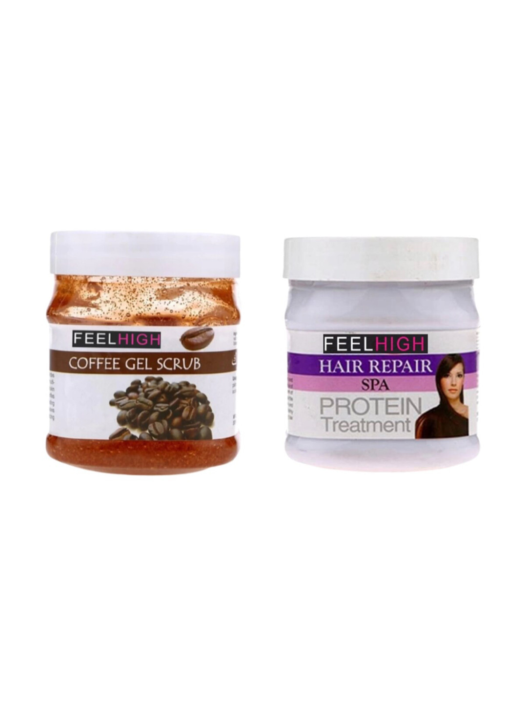 FEELHIGH Set Of Coffee Gel Face Scrub & Hair Repair Spa Protein Treatment Mask- 500ml Each