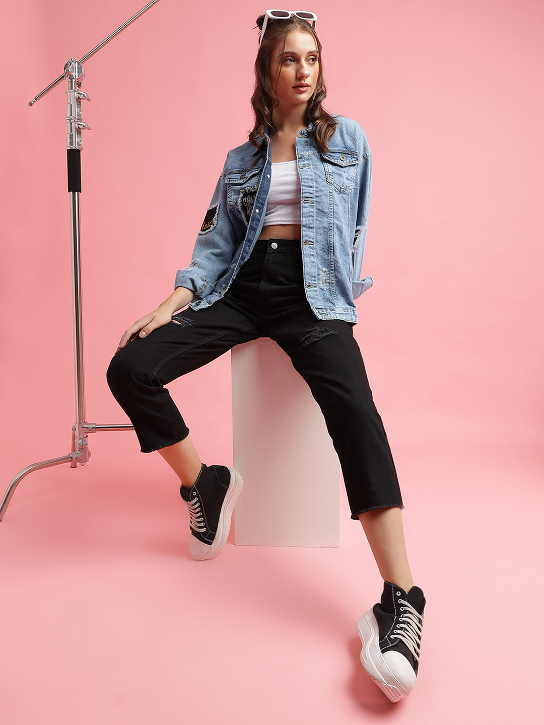 Belliskey Unisex Blue Washed Denim Jacket with Patchwork