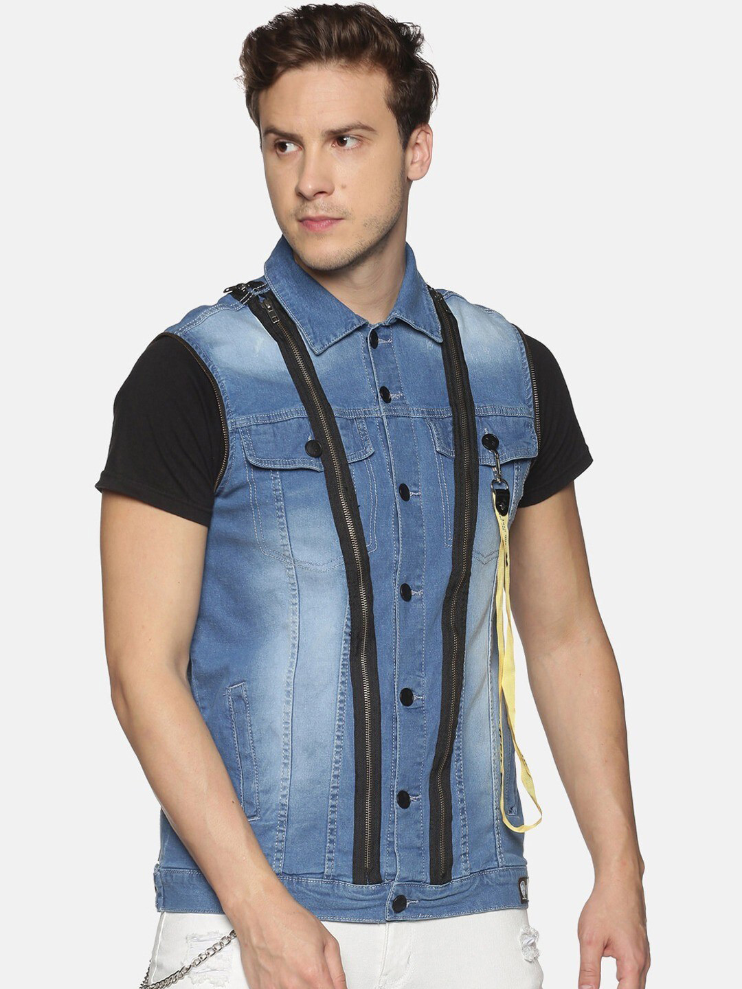 KULTPRIT Zip Detail Washed Denim Jacket