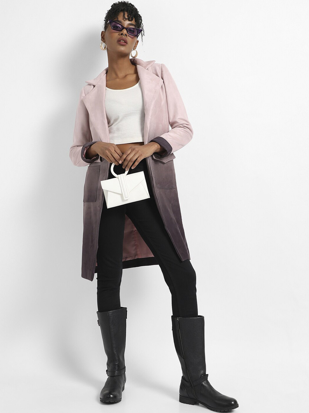 Campus Sutra Pink Ombre Design Overcoat