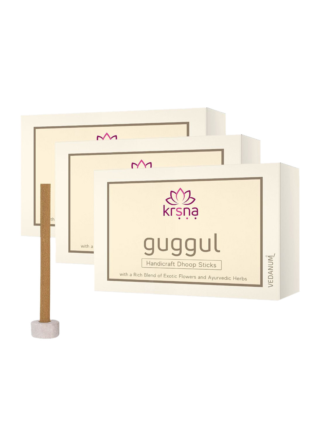 VEDANUM Set Of 3 Charcoal Free Guggal Incense Organic Dhoop Stick
