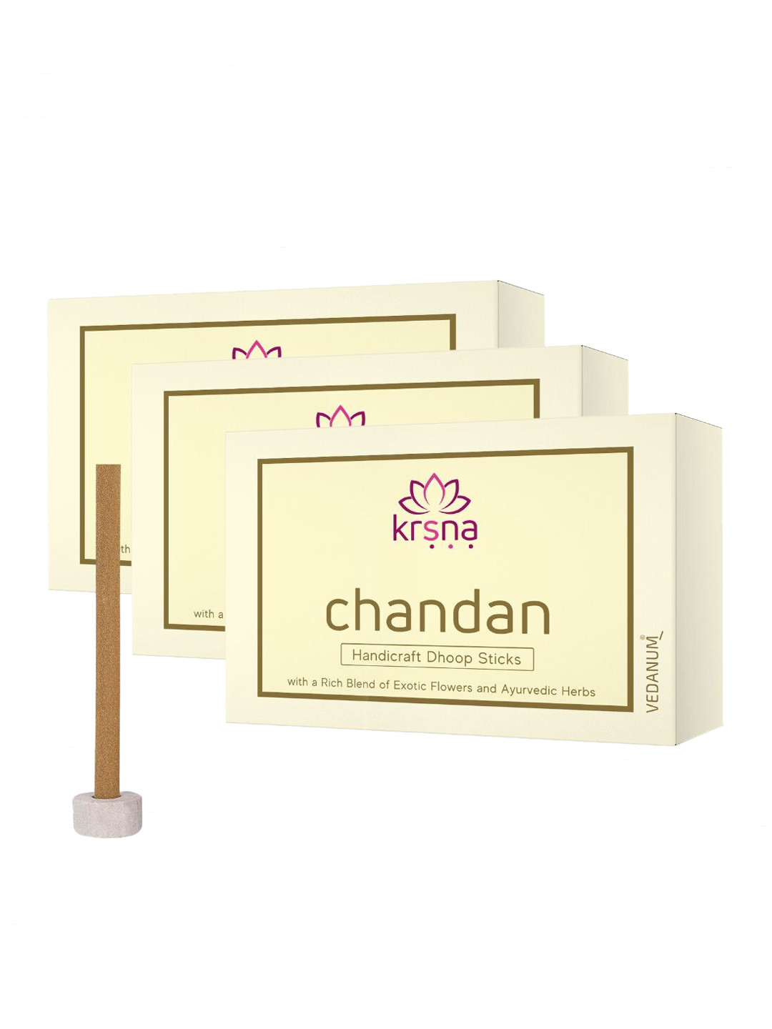 VEDANUM Set Of 3 Charcoal Free Chandan Incense Organic Sandalwood Dhoop - 180gm