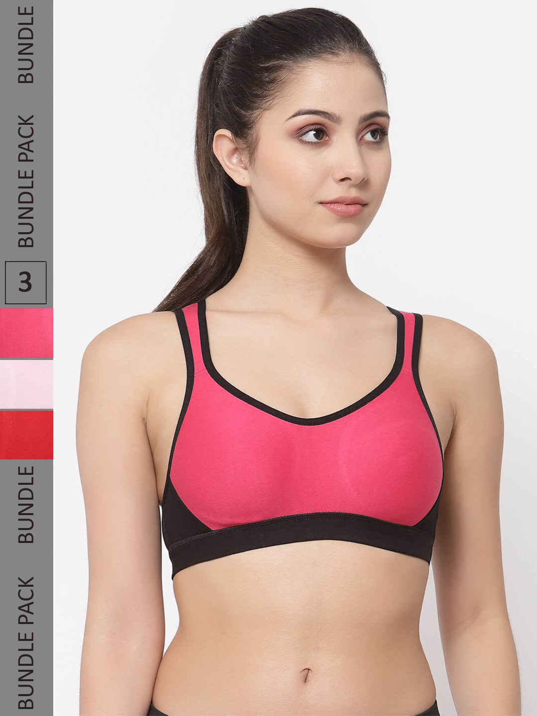 College Girl Pack Of 3 Full Coverage Seamless Racerback Workout Bra With Side Shaper