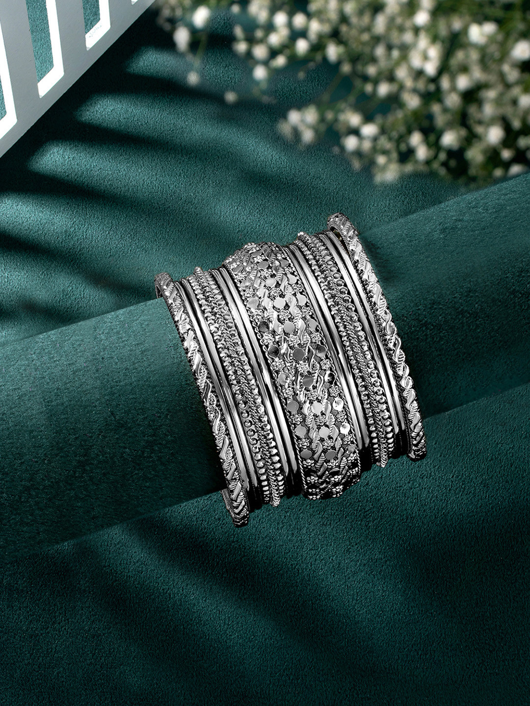Peora Women 13 Pieces Silver-Plated Bangles Set