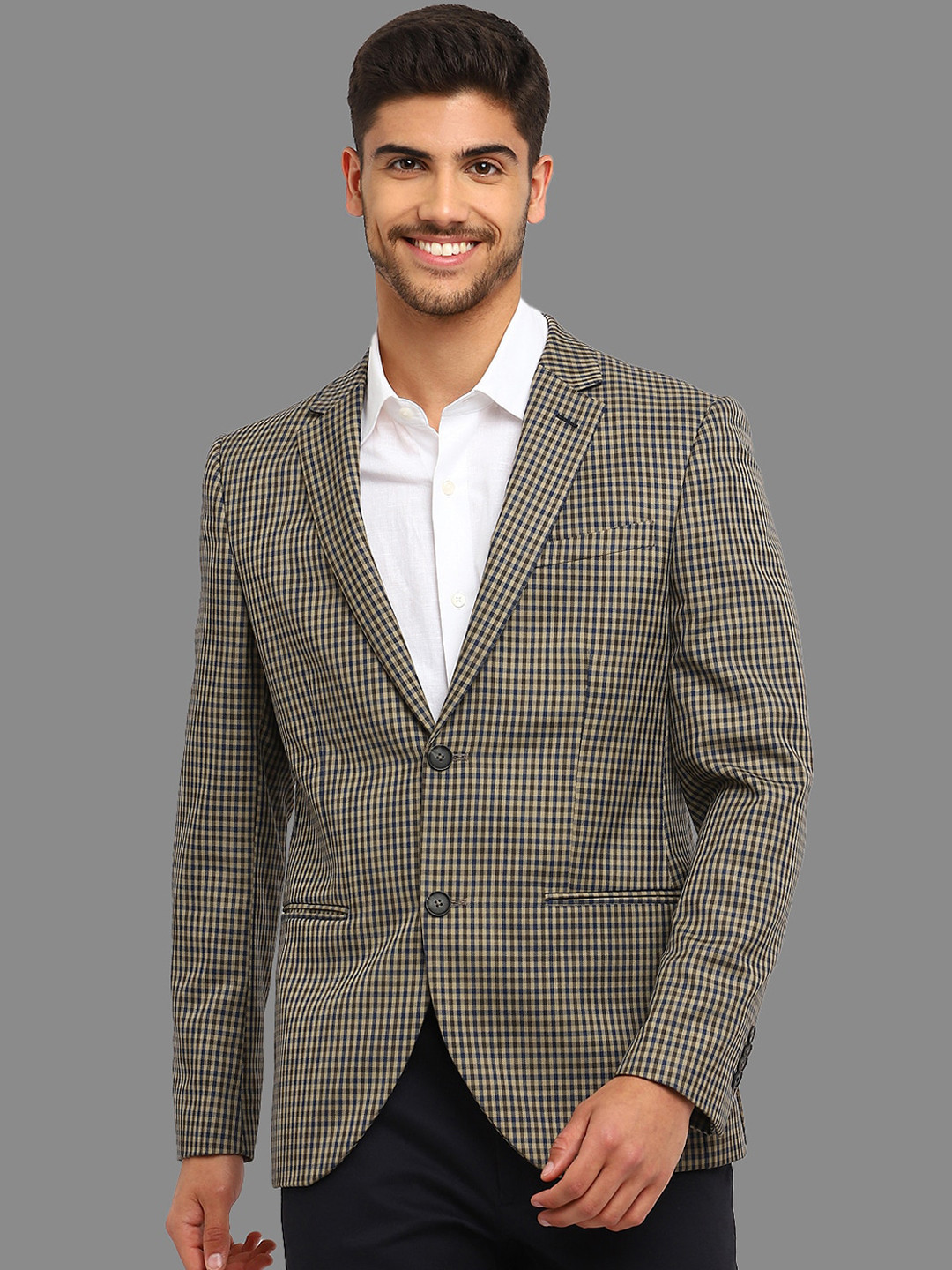 Givo Checked Single Breasted Notched Lapel Blazer