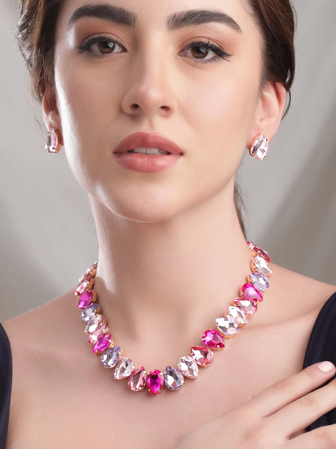 Rubans 18K Gold Plated Multicolor Crystal Cubic Zirconia Studded Statement Jewellery Set