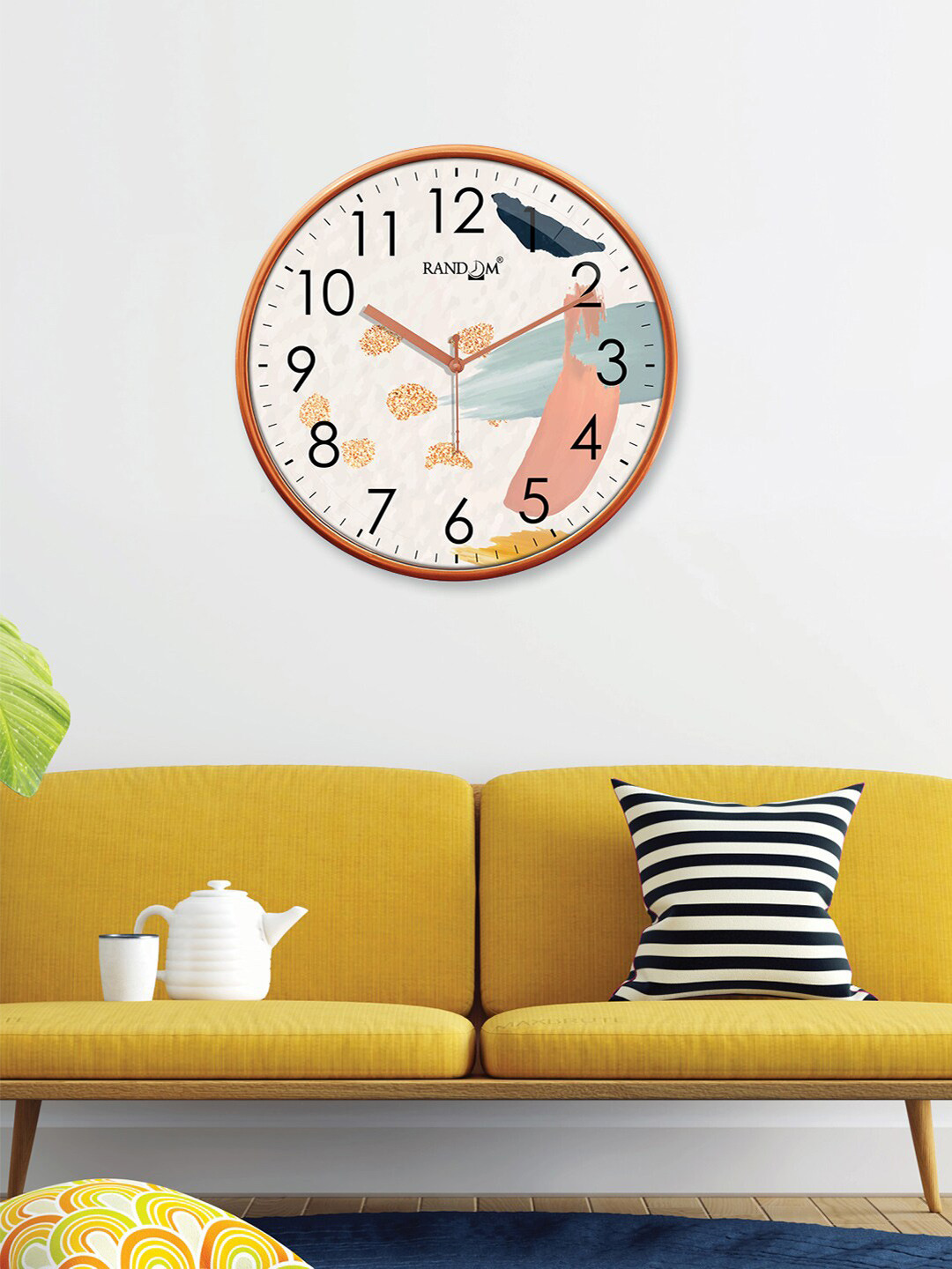 RANDOM Copper-Toned & White Printed Contemporary Wall Clock