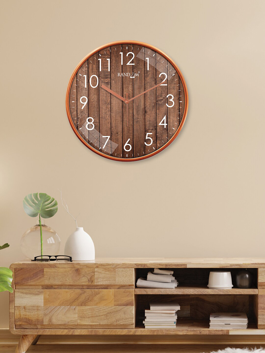 RANDOM Copper-Toned & White Printed Contemporary Wall Clock