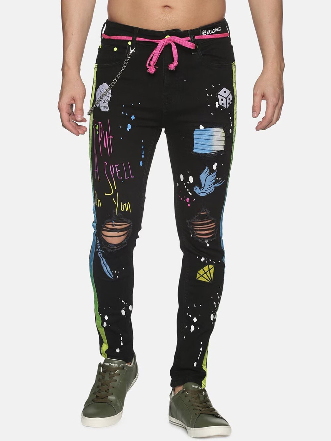 KULTPRIT Men Distressed Printed Slim Fit Jeans