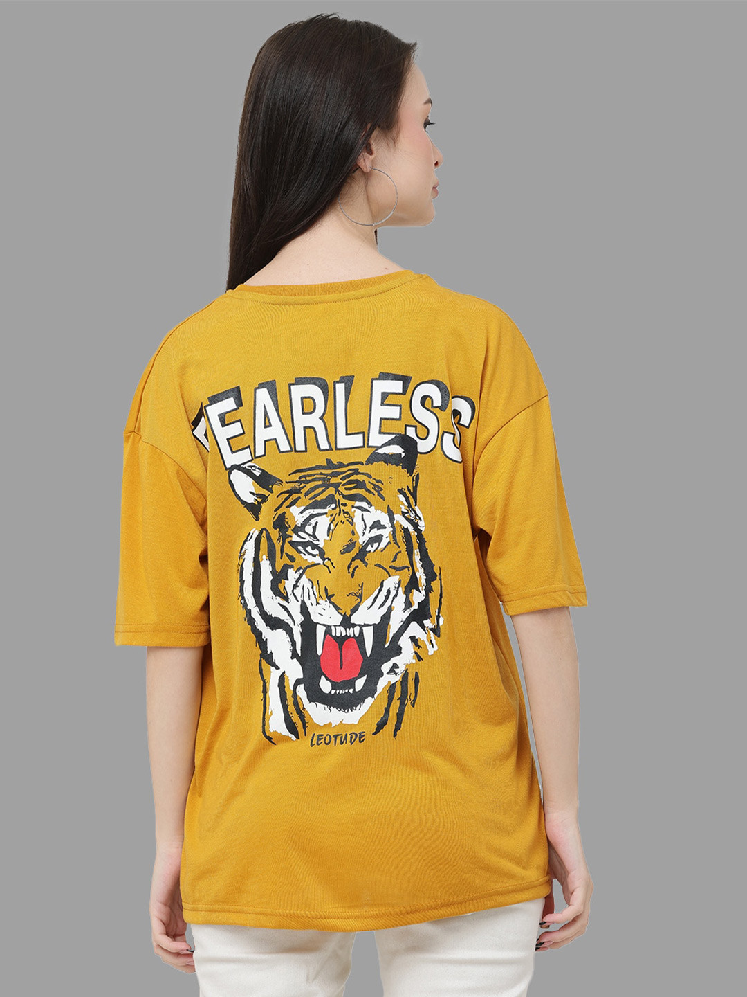 Leotude Graphic Printed Round Neck Oversized Fit Drop Shoulder Sleeve Cotton T-Shirt