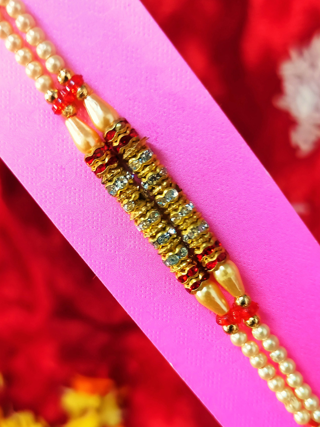 CRAYTON Unisex Stone-studded & Beaded String Rakhi